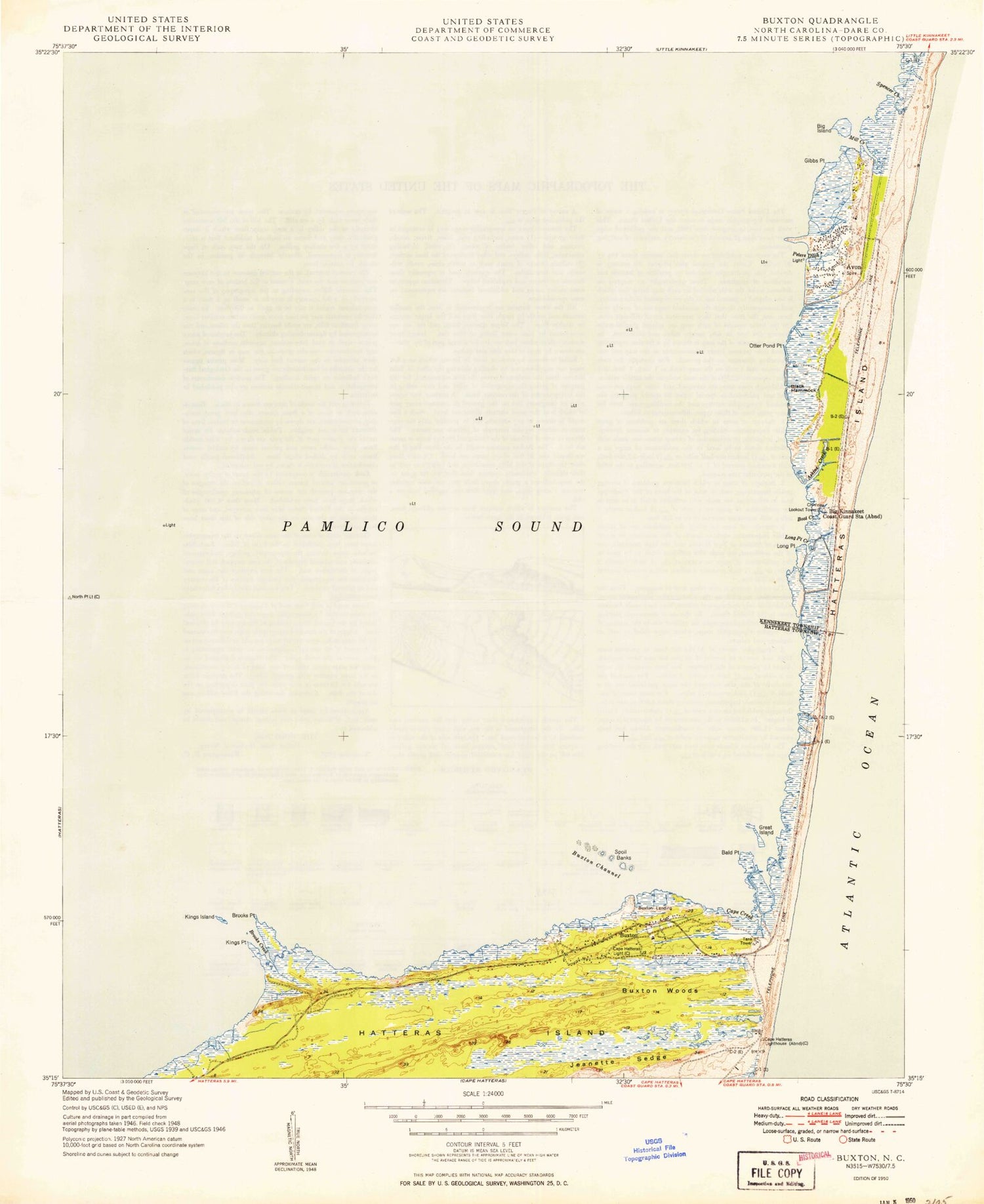 Classic USGS Buxton North Carolina 7.5'x7.5' Topo Map Image