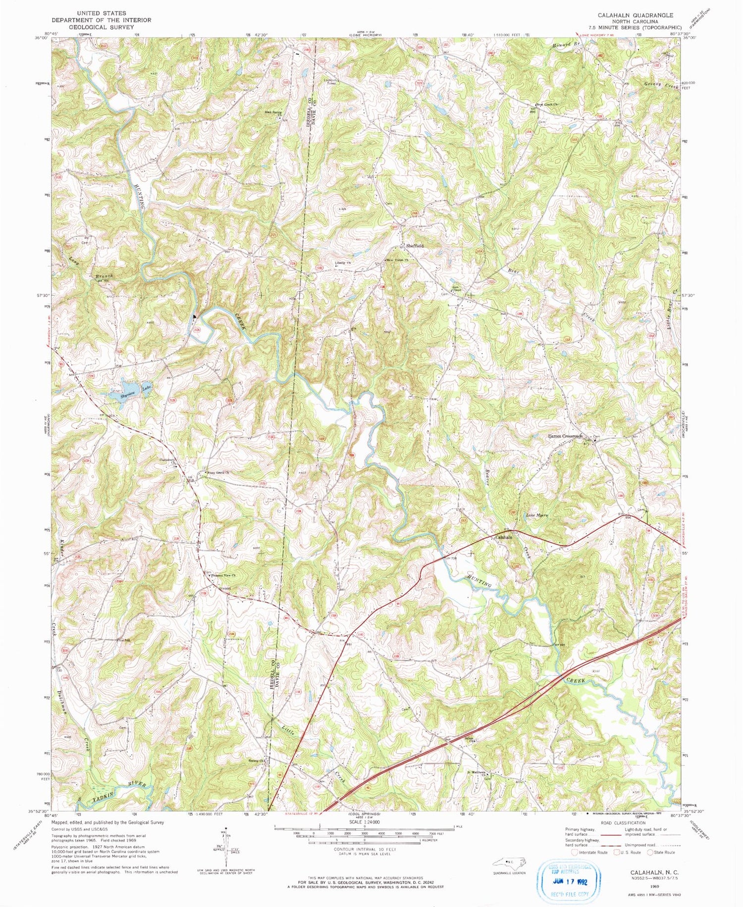 Classic USGS Calahaln North Carolina 7.5'x7.5' Topo Map Image