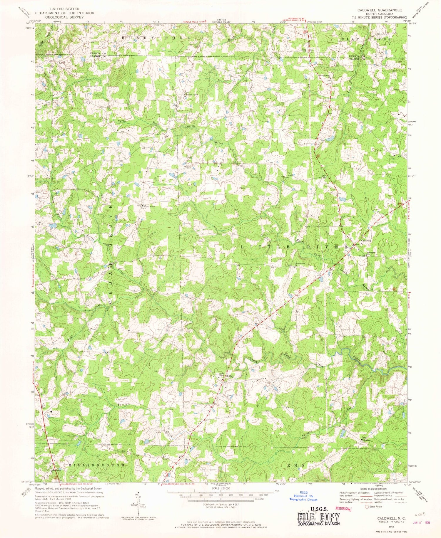 Classic USGS Caldwell North Carolina 7.5'x7.5' Topo Map Image