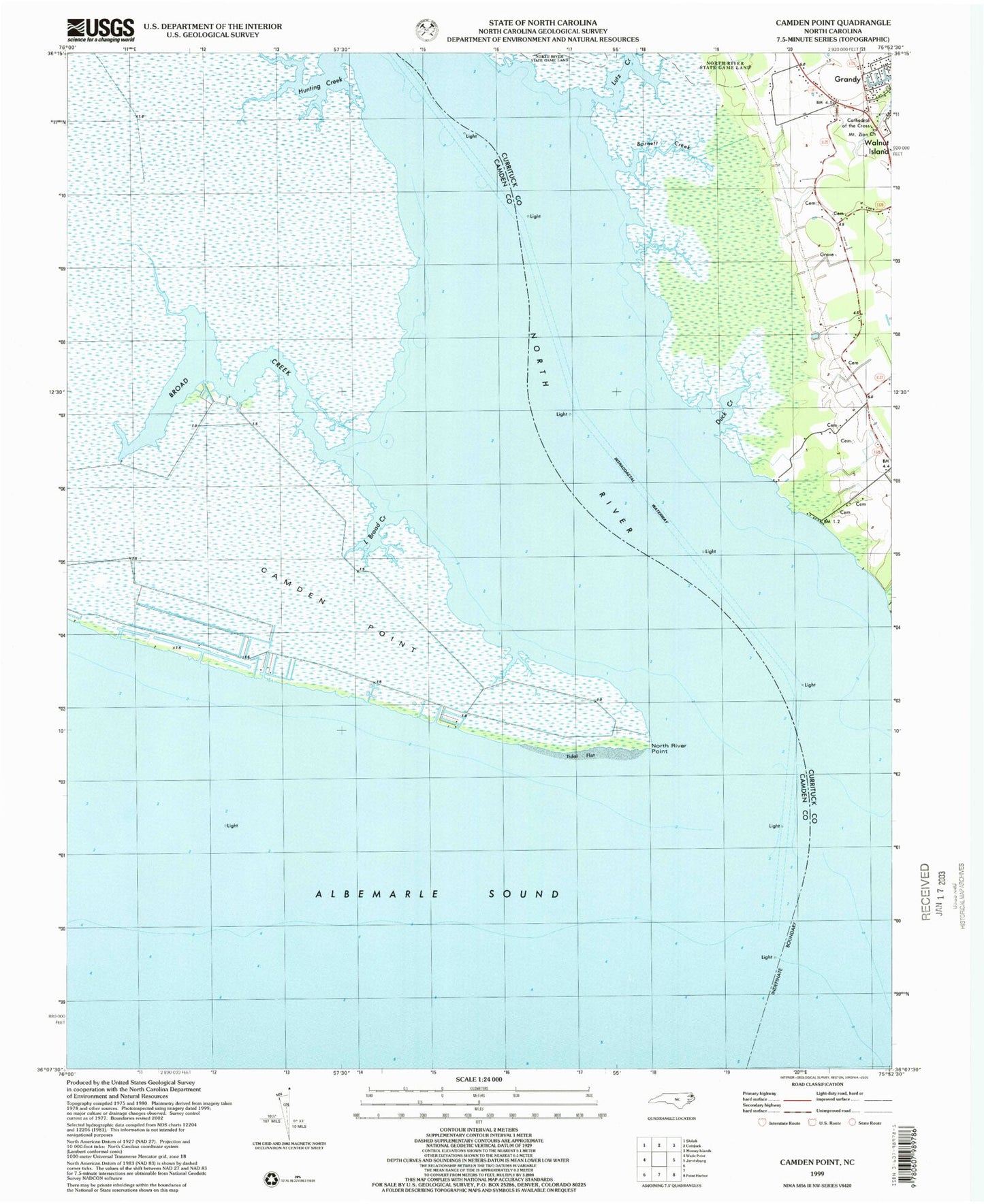 Classic USGS Camden Point North Carolina 7.5'x7.5' Topo Map Image