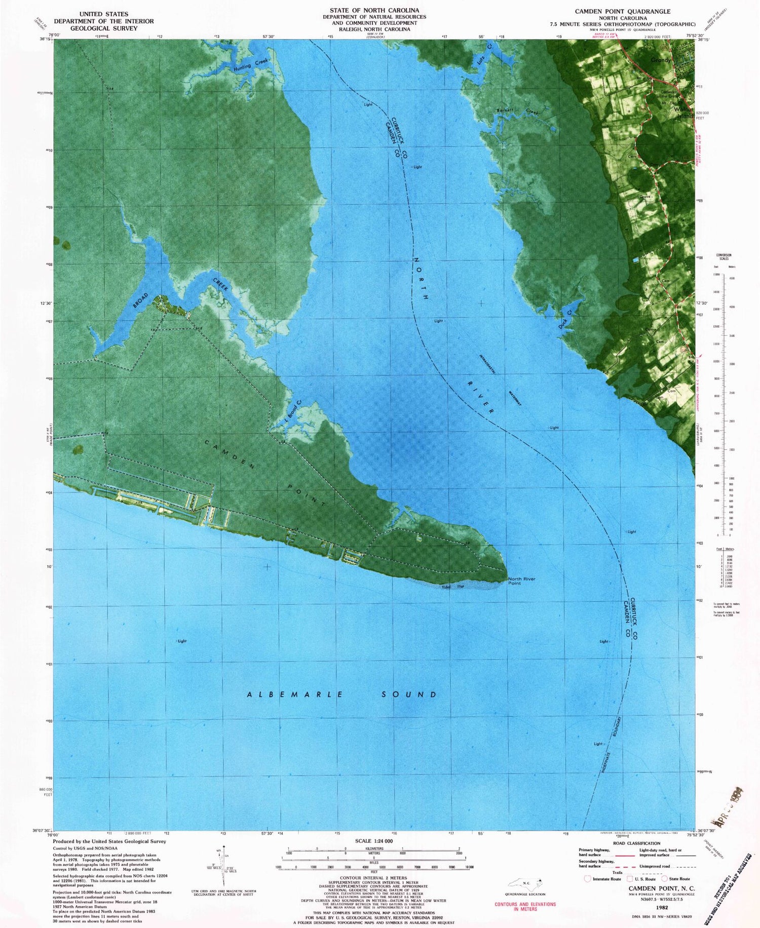 Classic USGS Camden Point North Carolina 7.5'x7.5' Topo Map Image