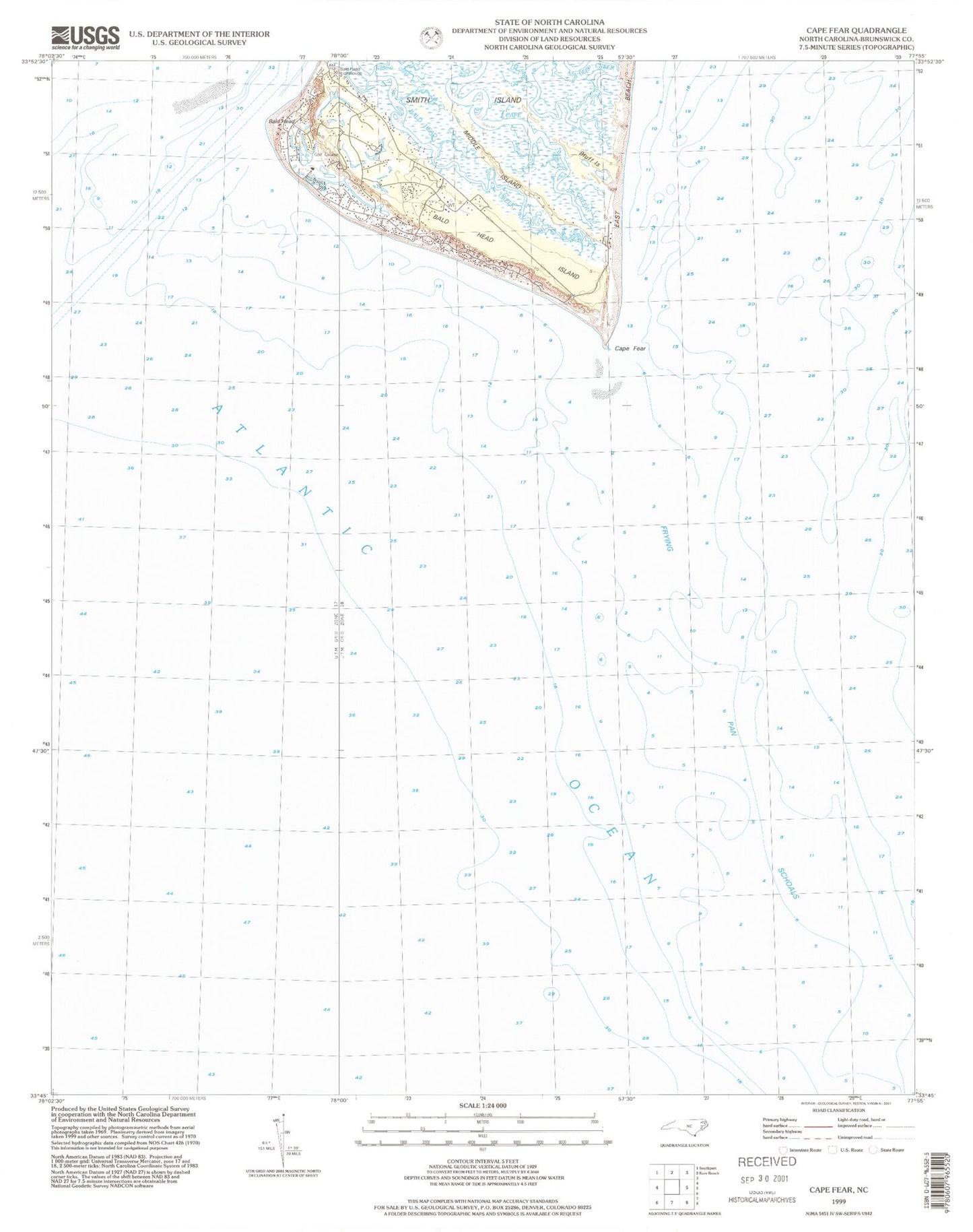 Classic USGS Cape Fear North Carolina 7.5'x7.5' Topo Map Image