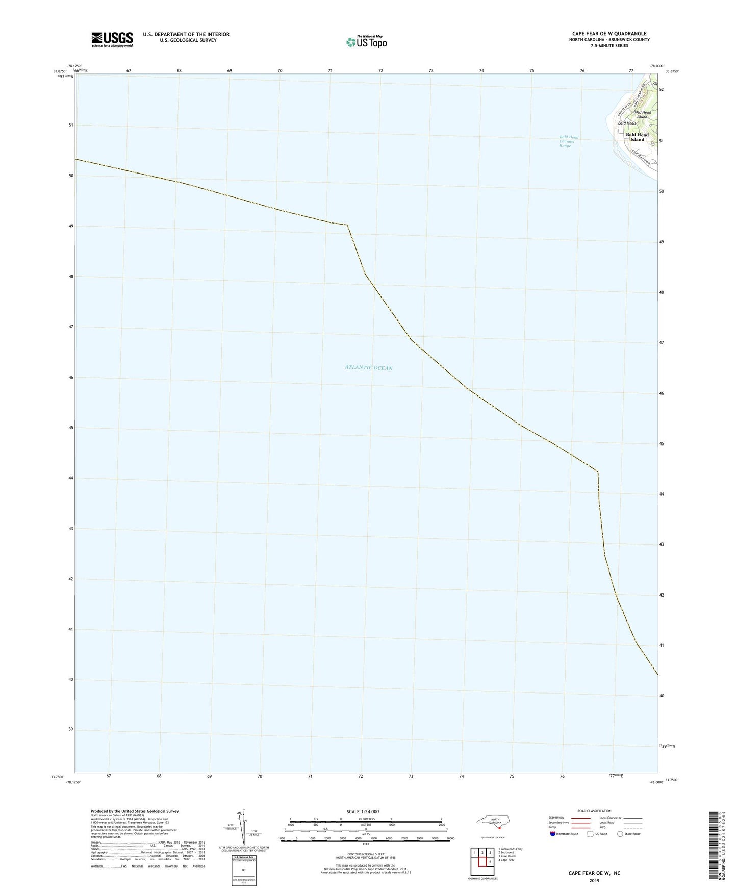 Cape Fear OE W North Carolina US Topo Map Image