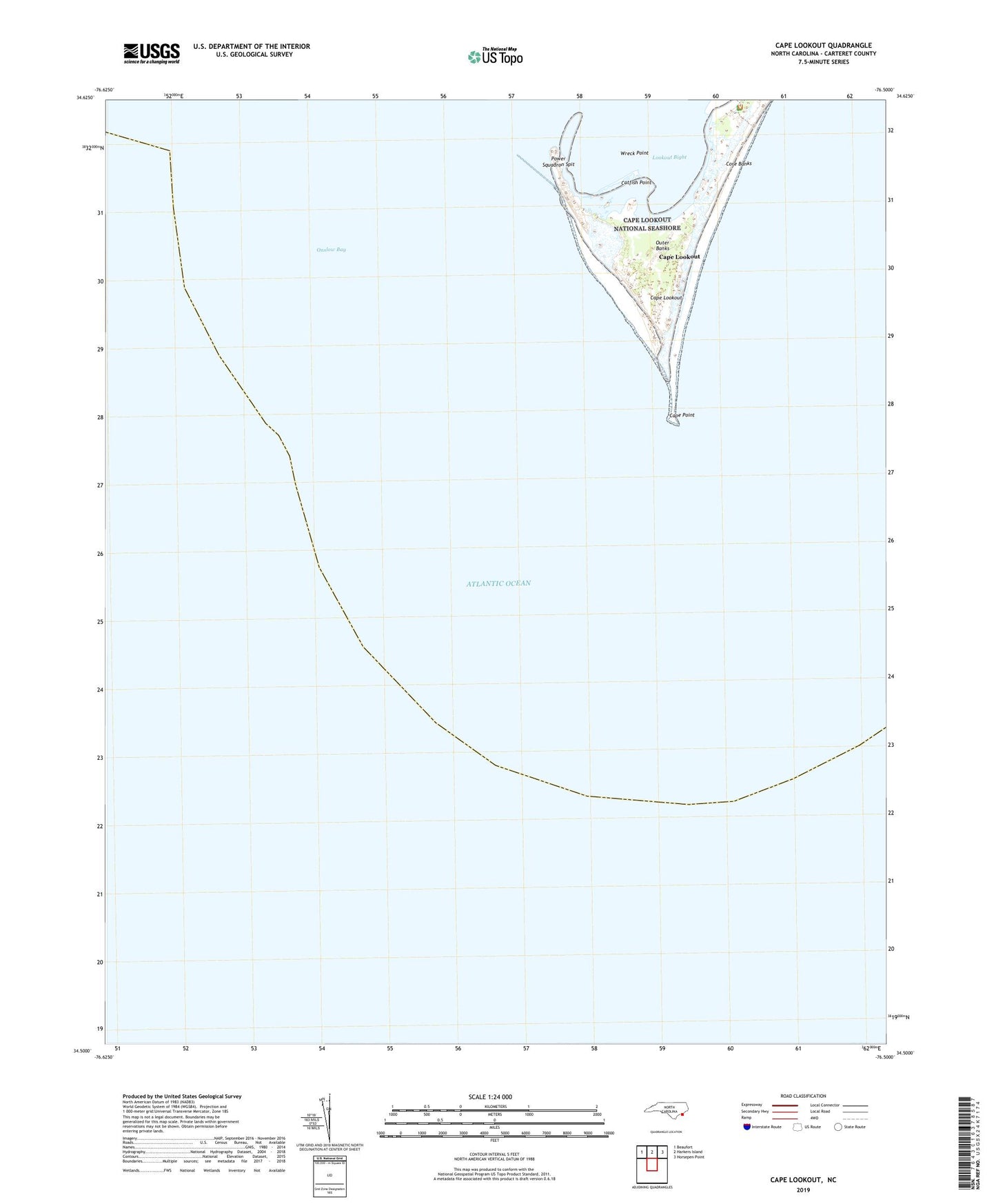 Cape Lookout North Carolina US Topo Map Image