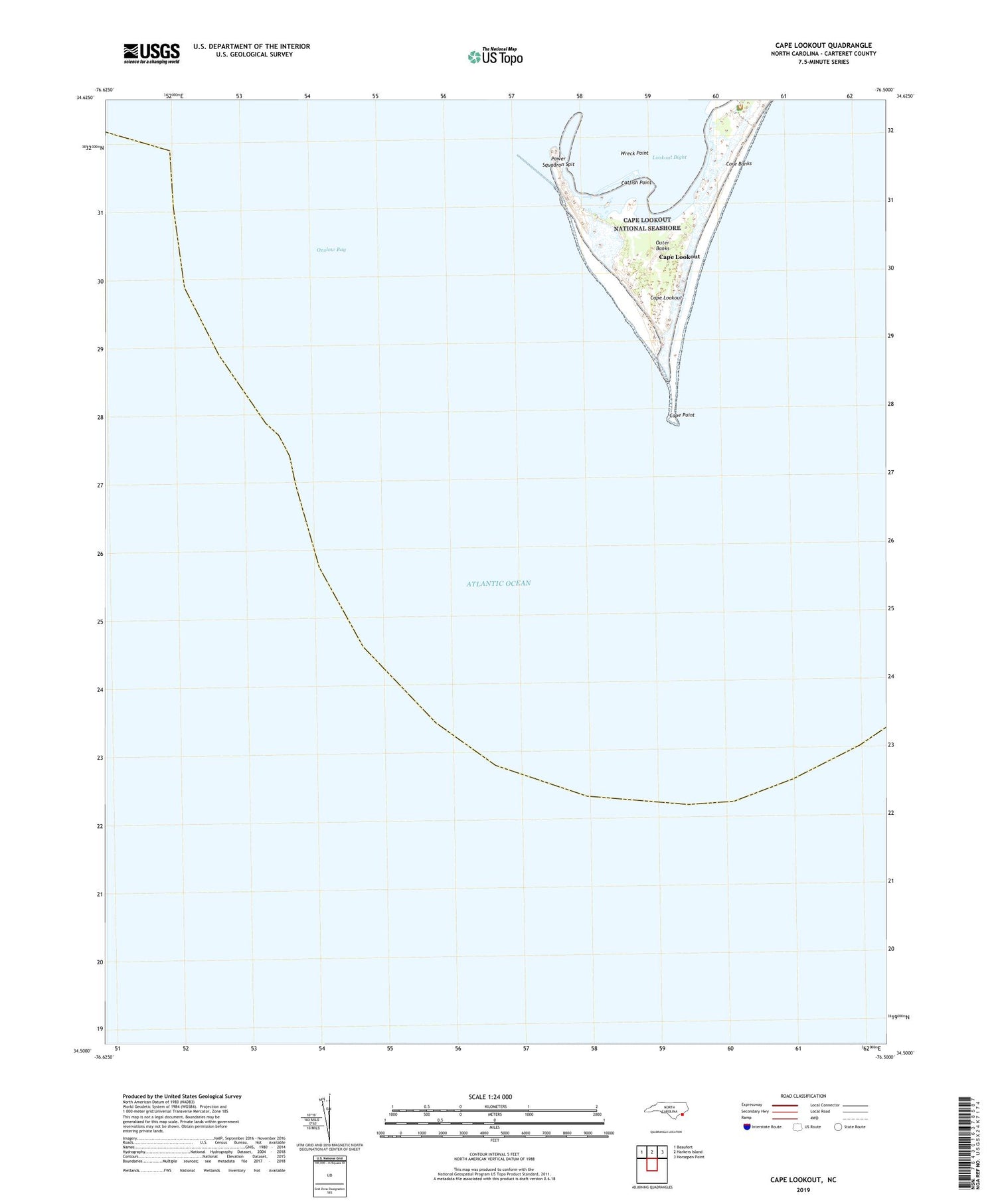 Cape Lookout North Carolina US Topo Map Image