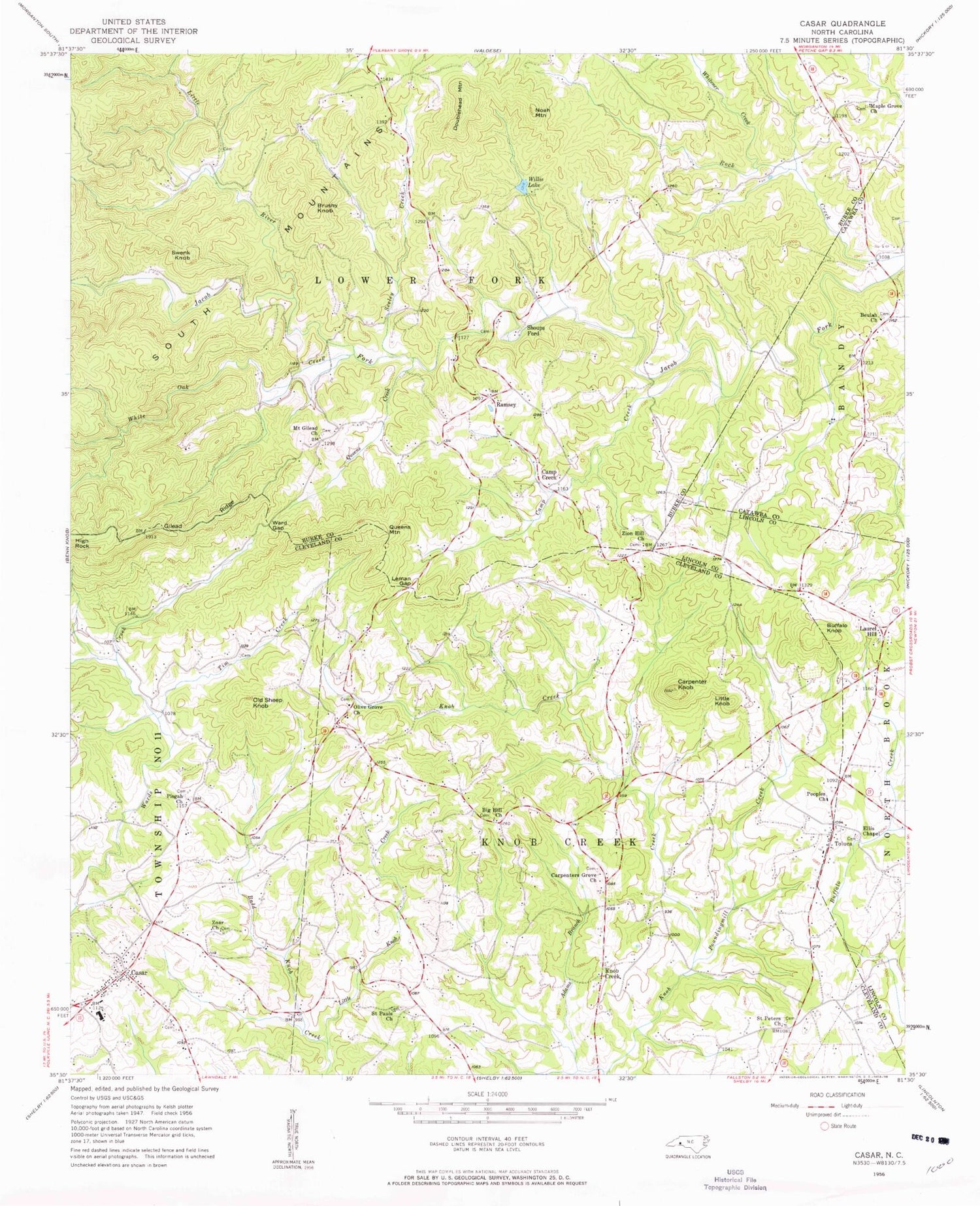 Classic USGS Casar North Carolina 7.5'x7.5' Topo Map Image