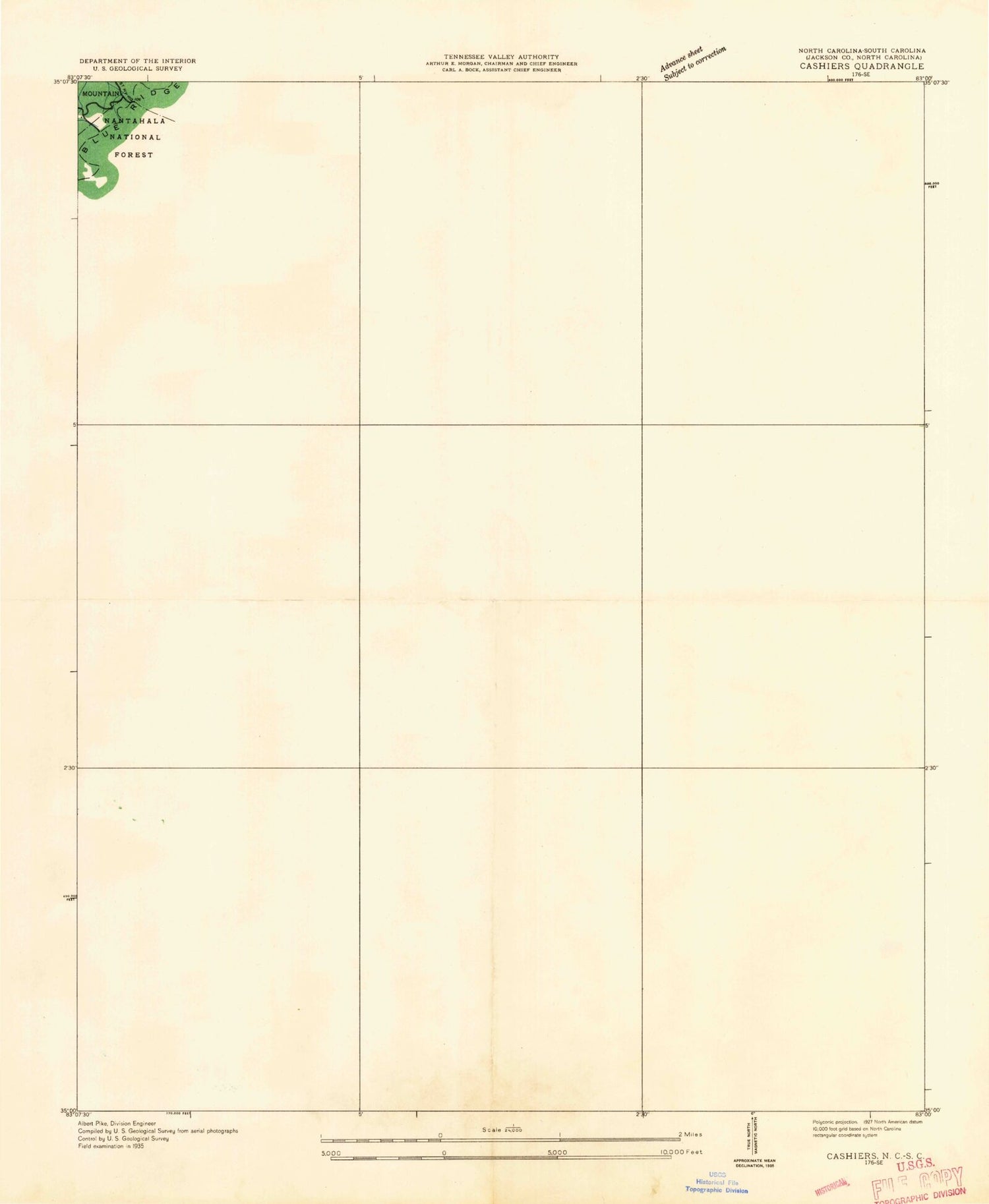 Classic USGS Cashiers North Carolina 7.5'x7.5' Topo Map Image