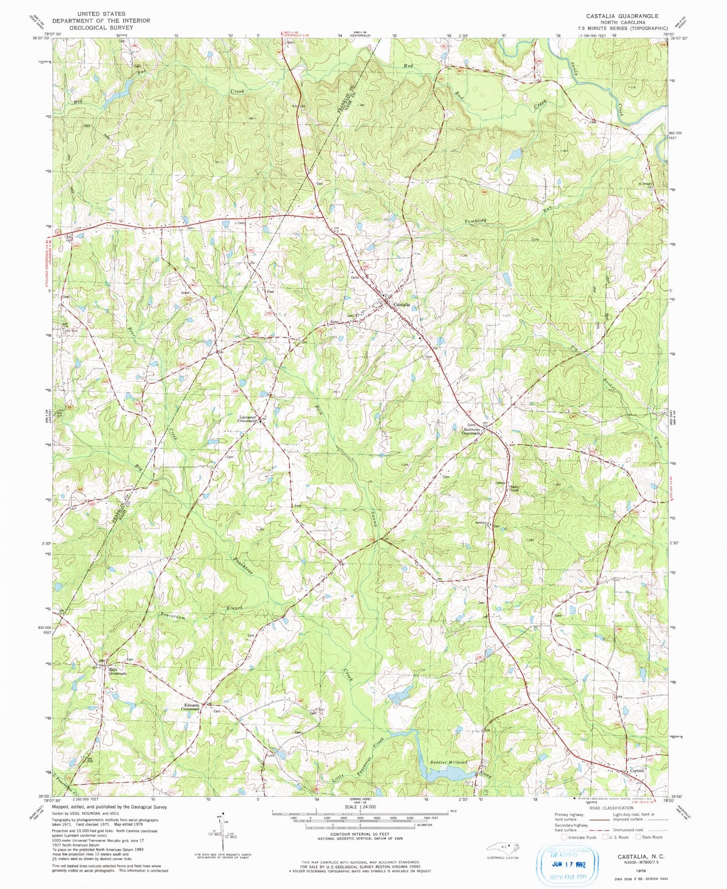 Classic USGS Castalia North Carolina 7.5'x7.5' Topo Map Image
