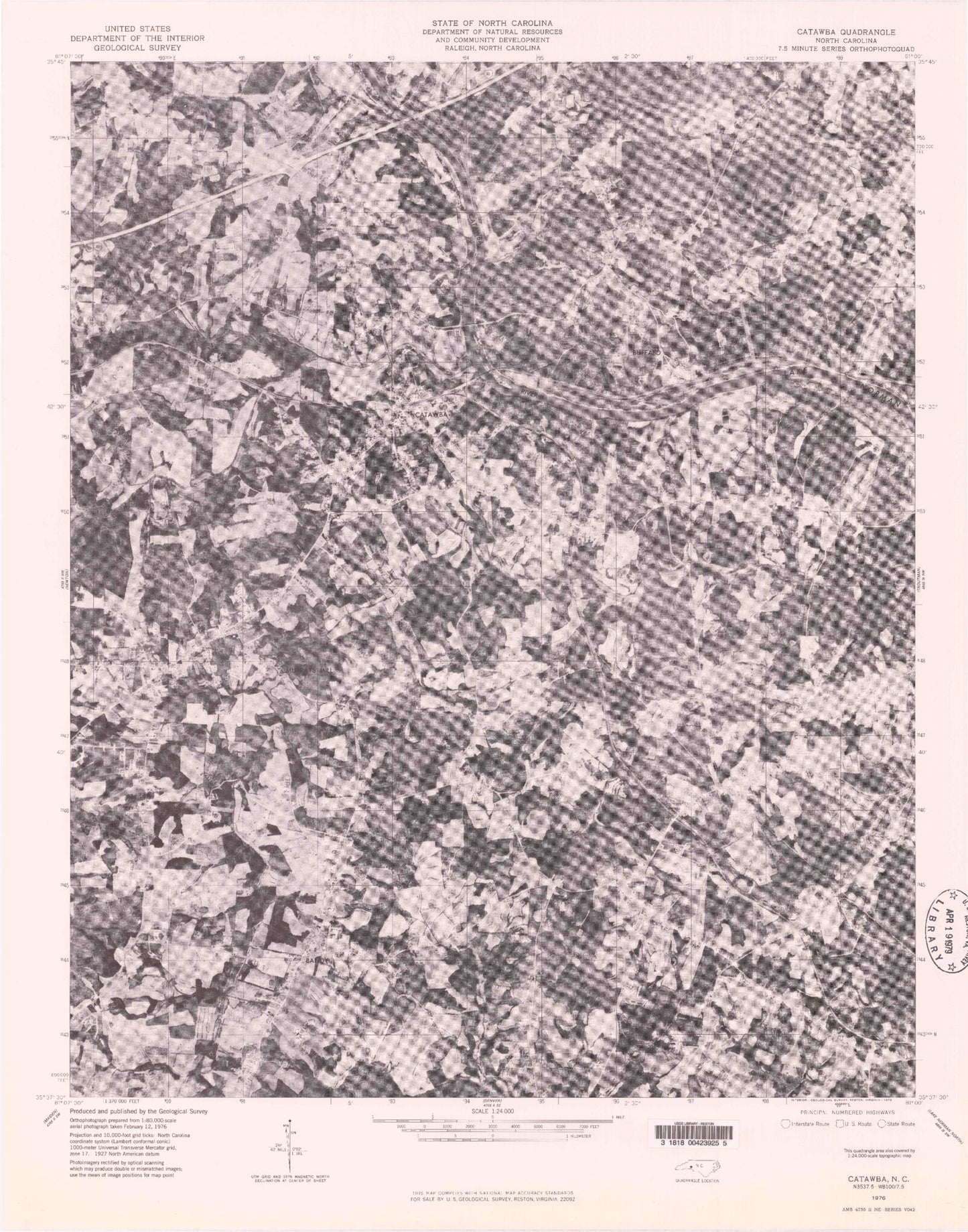 Classic USGS Catawba North Carolina 7.5'x7.5' Topo Map Image