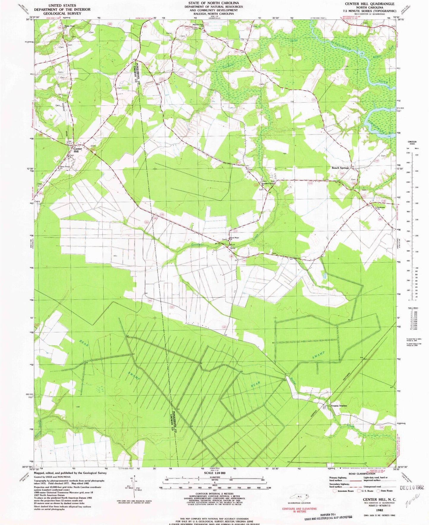Classic USGS Center Hill North Carolina 7.5'x7.5' Topo Map Image