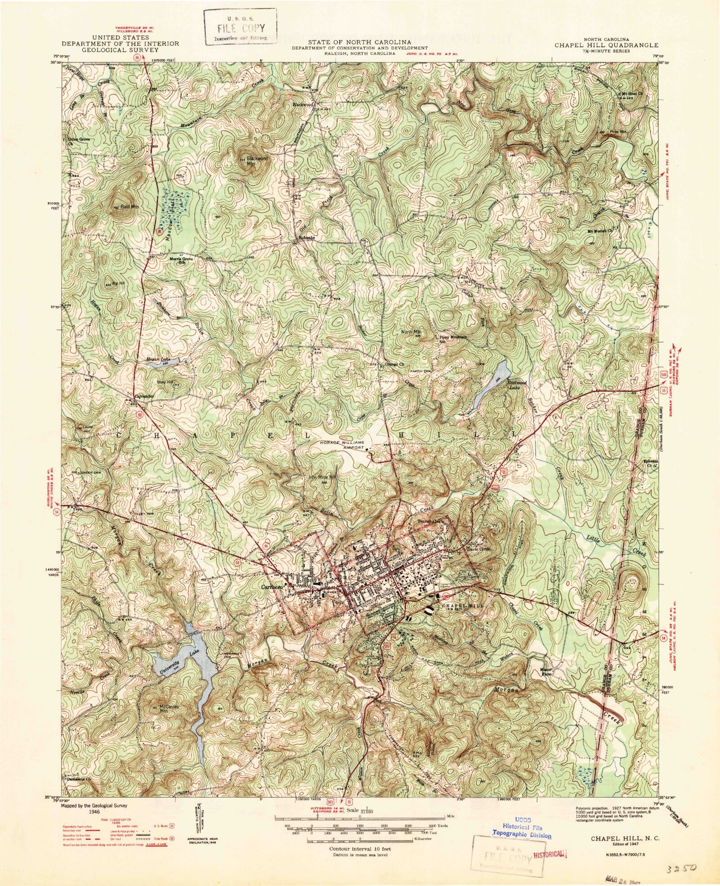 Classic USGS Chapel Hill North Carolina 7.5'x7.5' Topo Map Image