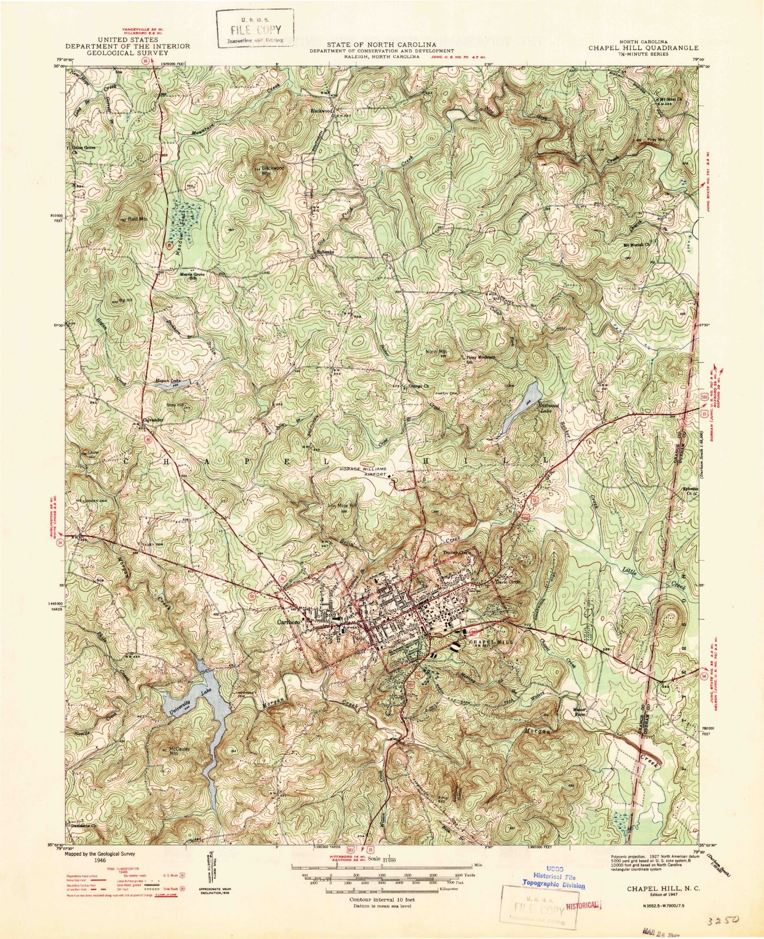 Classic USGS Chapel Hill North Carolina 7.5'x7.5' Topo Map Image