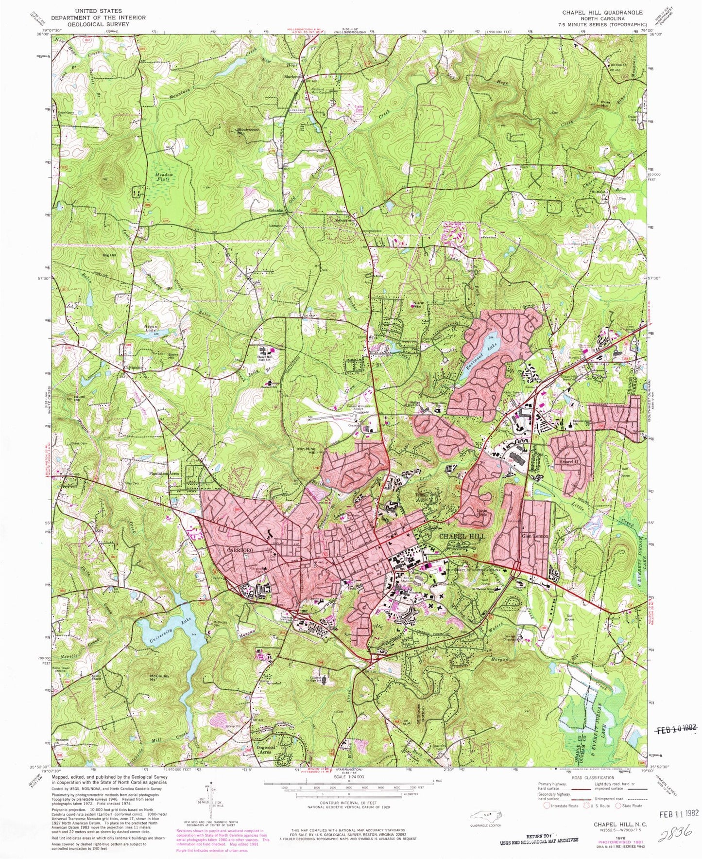 Classic USGS Chapel Hill North Carolina 7.5'x7.5' Topo Map Image