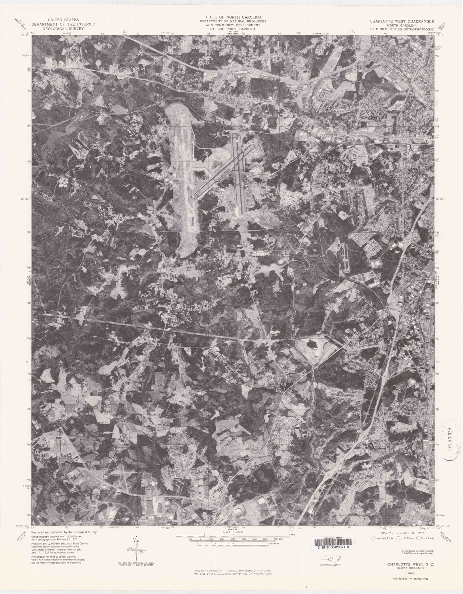 Classic USGS Charlotte West North Carolina 7.5'x7.5' Topo Map Image