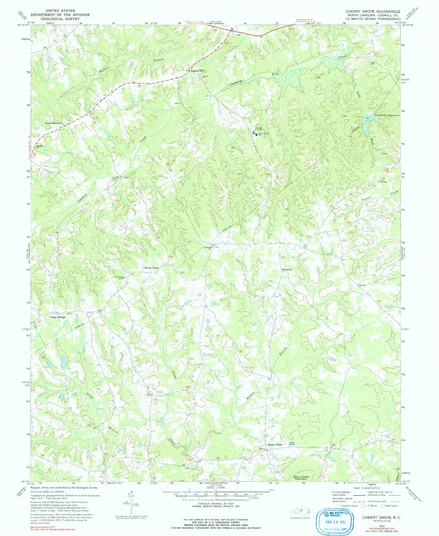 Classic USGS Cherry Grove North Carolina 7.5'x7.5' Topo Map Image