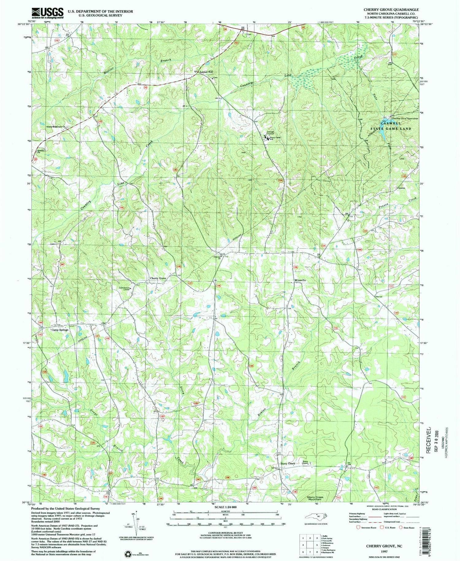 Classic USGS Cherry Grove North Carolina 7.5'x7.5' Topo Map Image