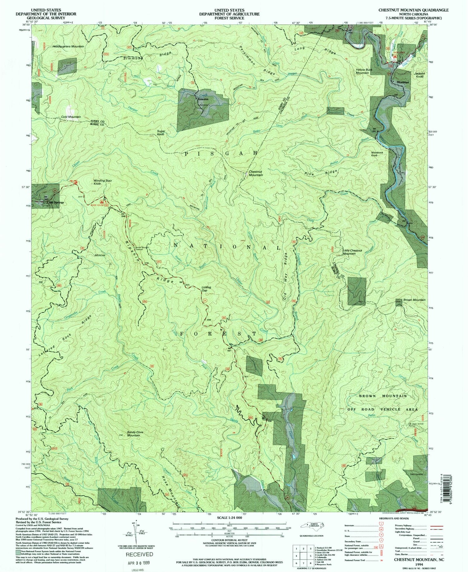 USGS Classic Chestnut Mountain North Carolina 7.5'x7.5' Topo Map Image