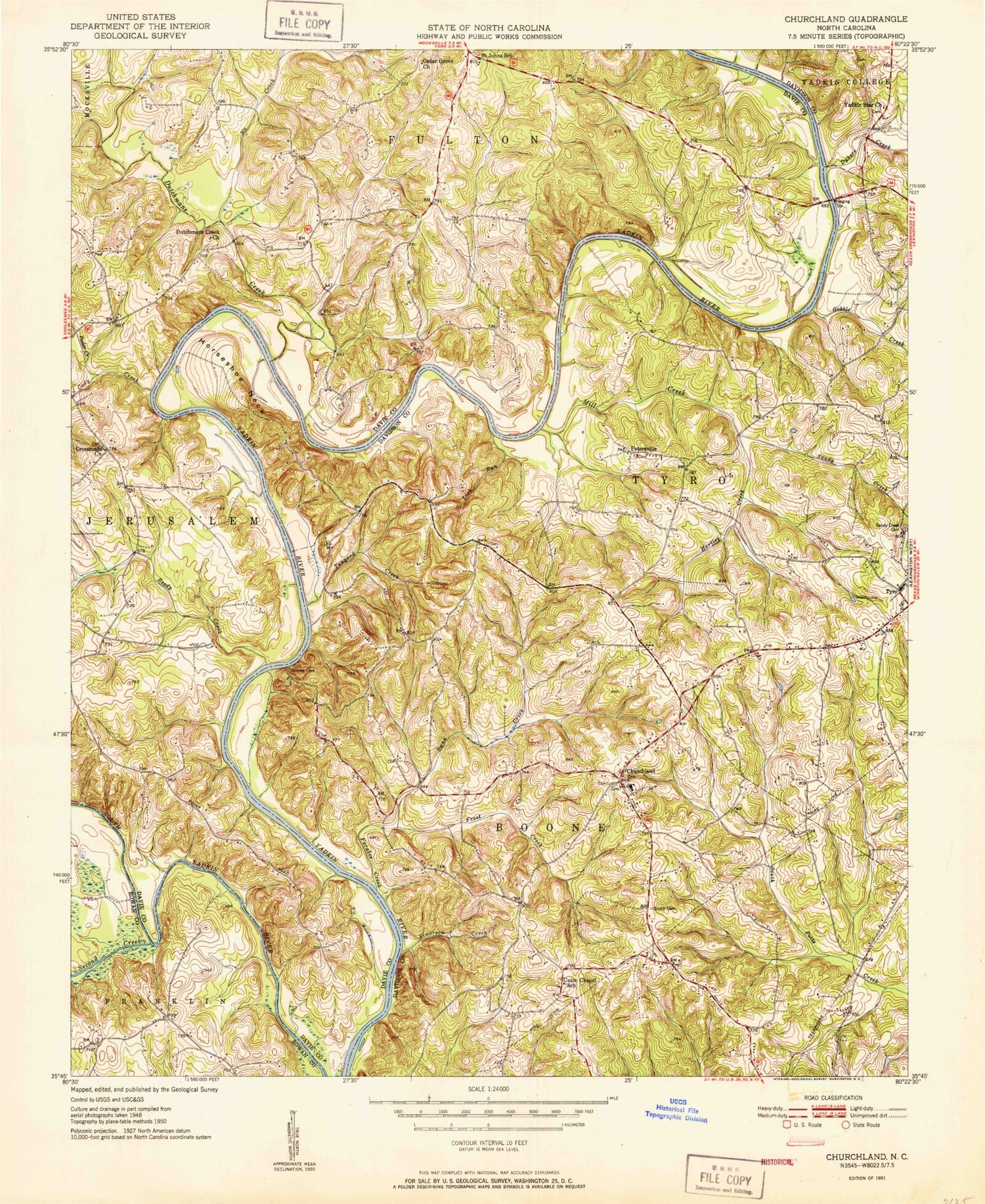 Classic USGS Churchland North Carolina 7.5'x7.5' Topo Map Image