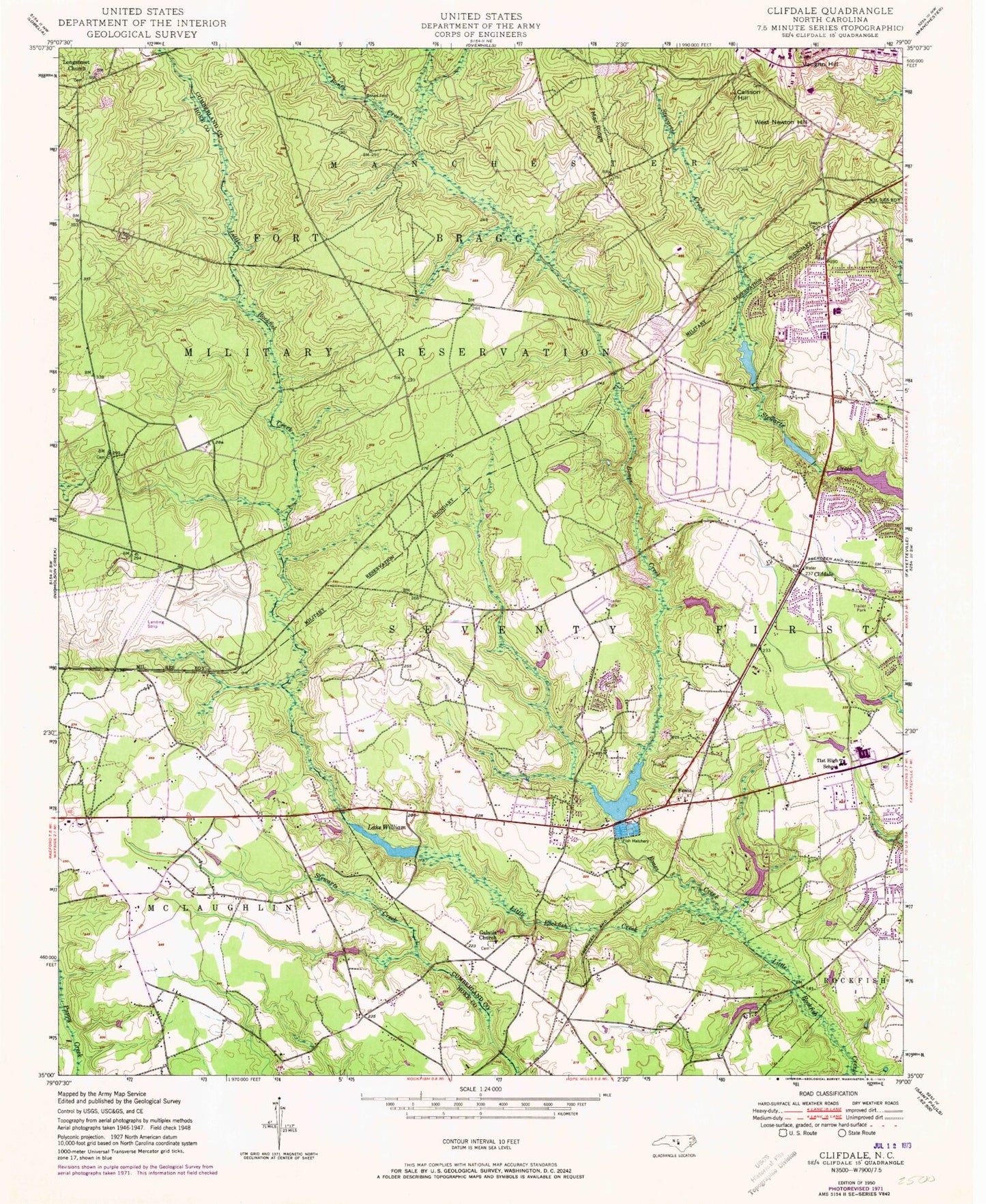 Classic USGS Clifdale North Carolina 7.5'x7.5' Topo Map Image