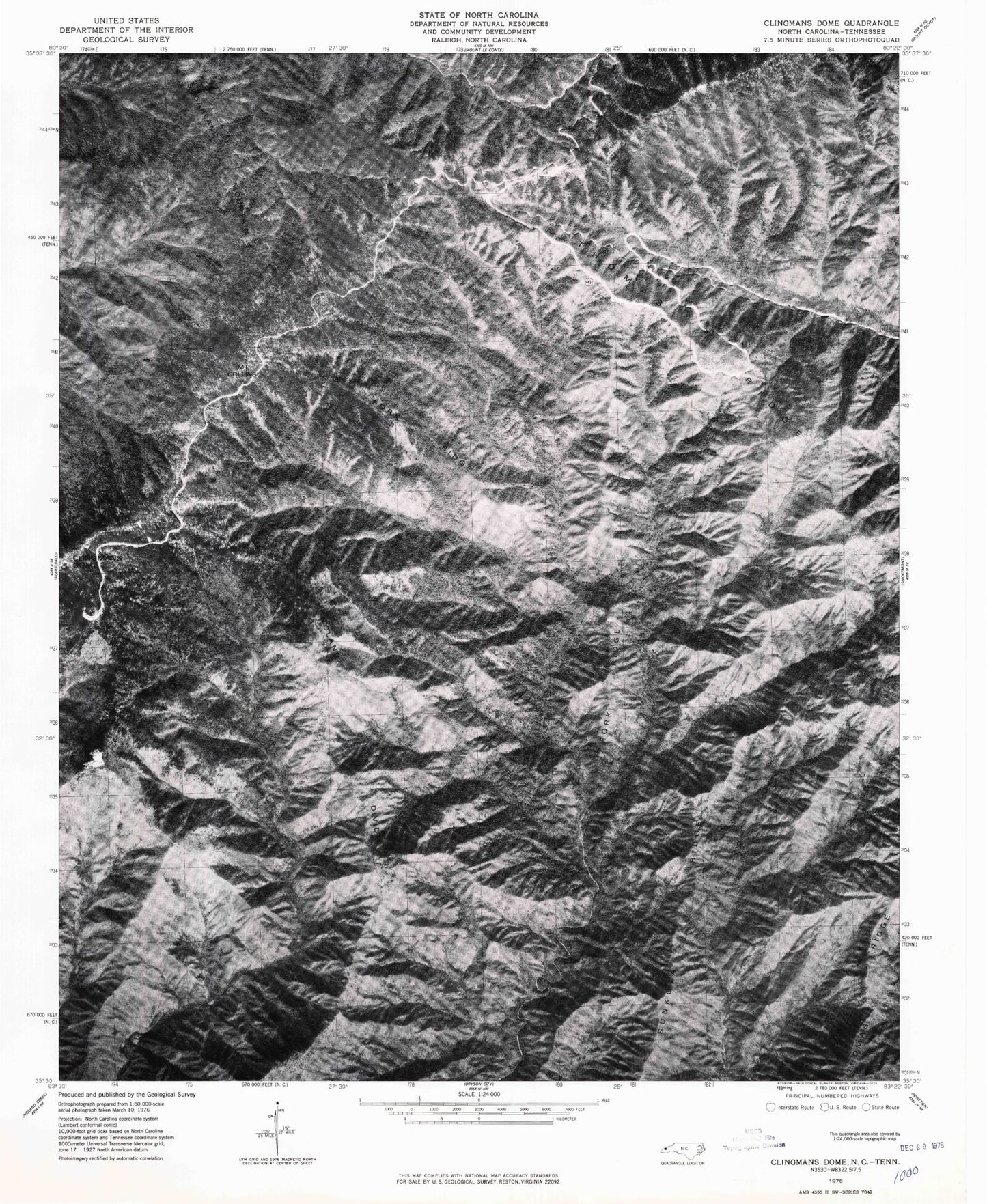 USGS Classic Clingmans Dome North Carolina 7.5'x7.5' Topo Map Image