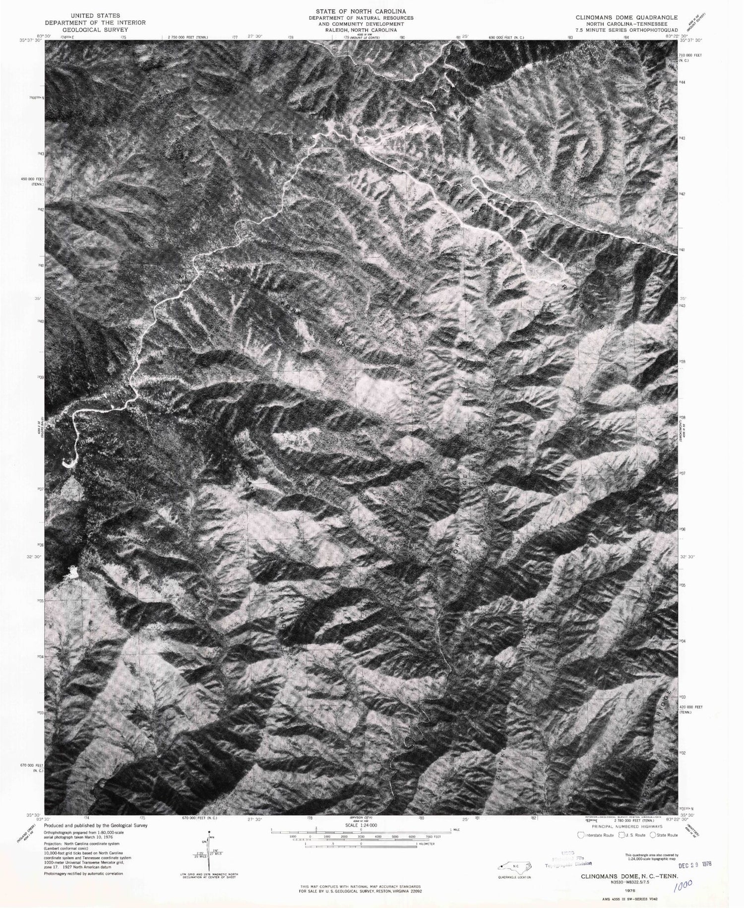 USGS Classic Clingmans Dome North Carolina 7.5'x7.5' Topo Map Image