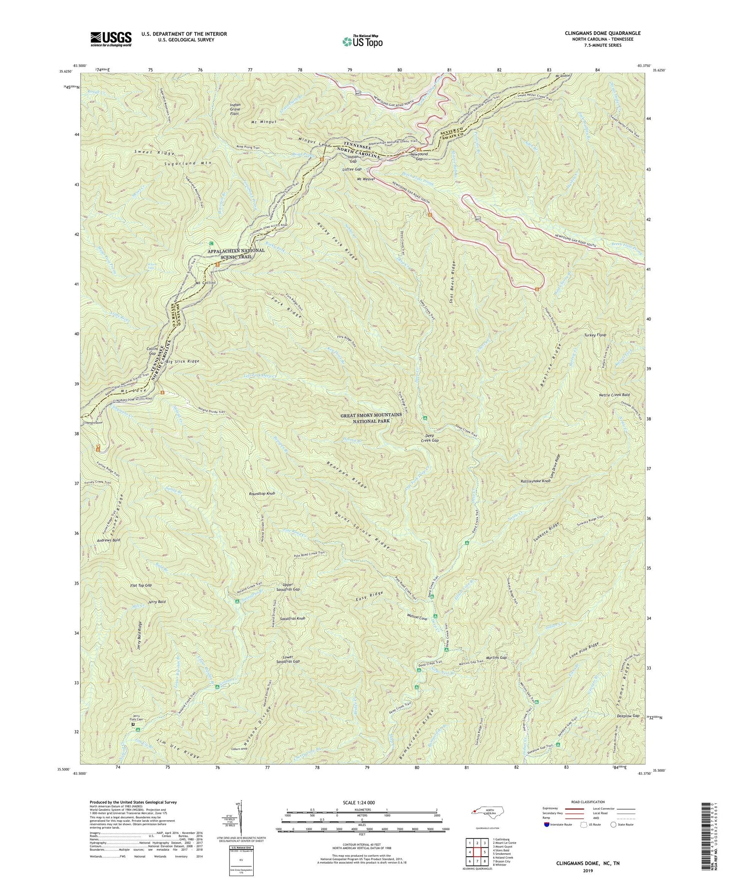 Clingmans Dome North Carolina US Topo Map Image