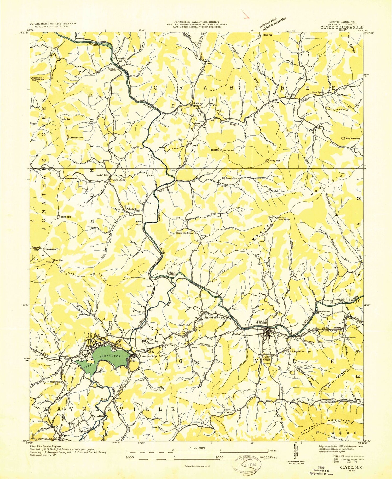 Classic USGS Clyde North Carolina 7.5'x7.5' Topo Map Image