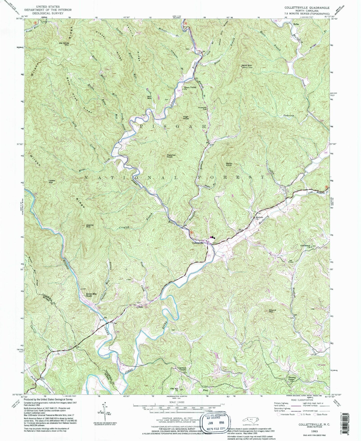Classic USGS Collettsville North Carolina 7.5'x7.5' Topo Map Image