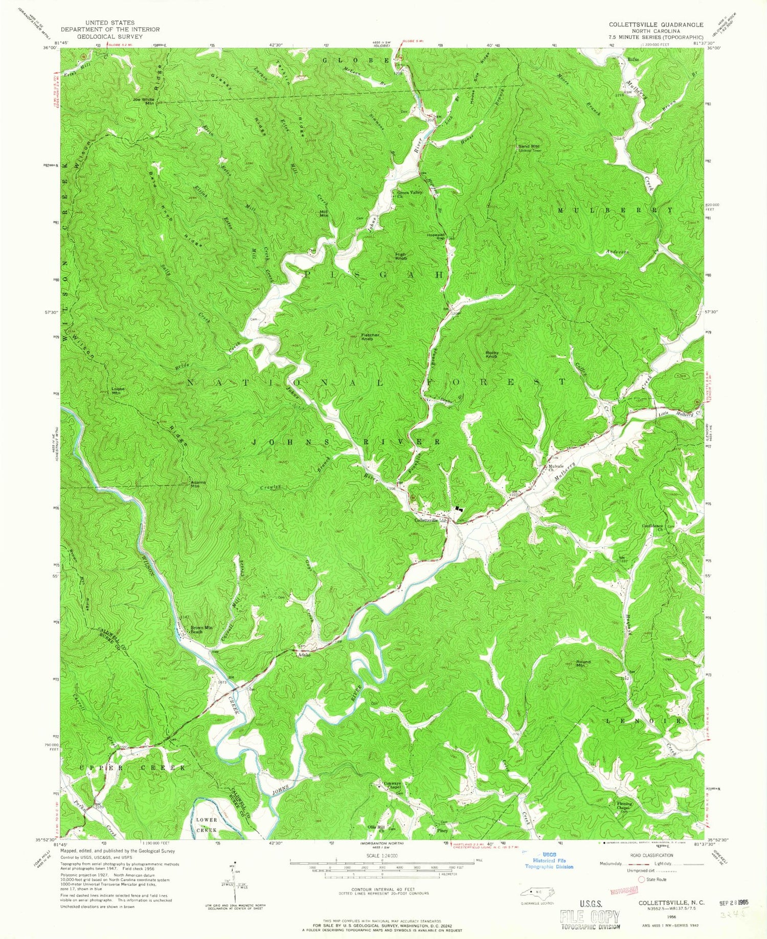Classic USGS Collettsville North Carolina 7.5'x7.5' Topo Map Image