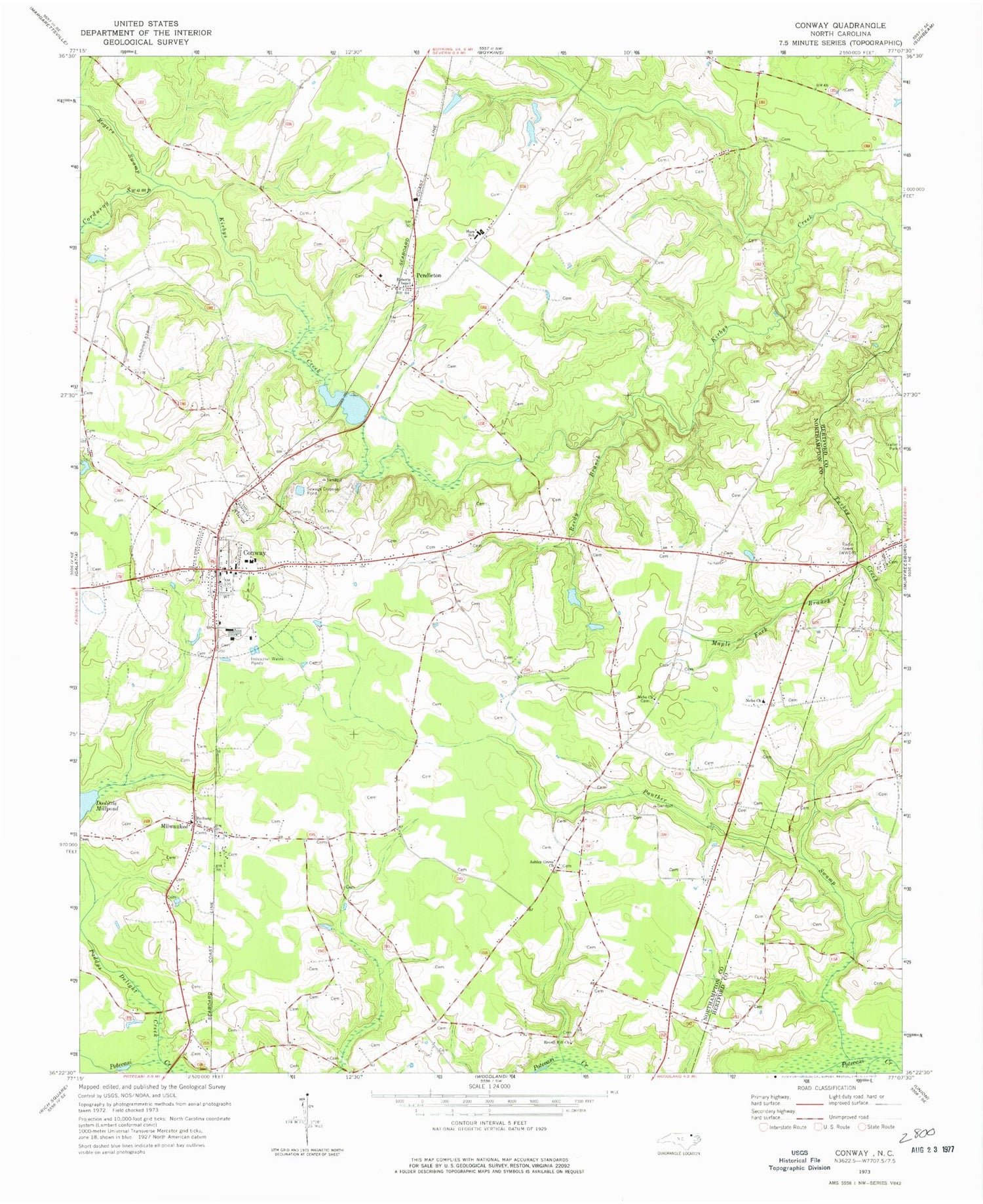 Classic USGS Conway North Carolina 7.5'x7.5' Topo Map Image
