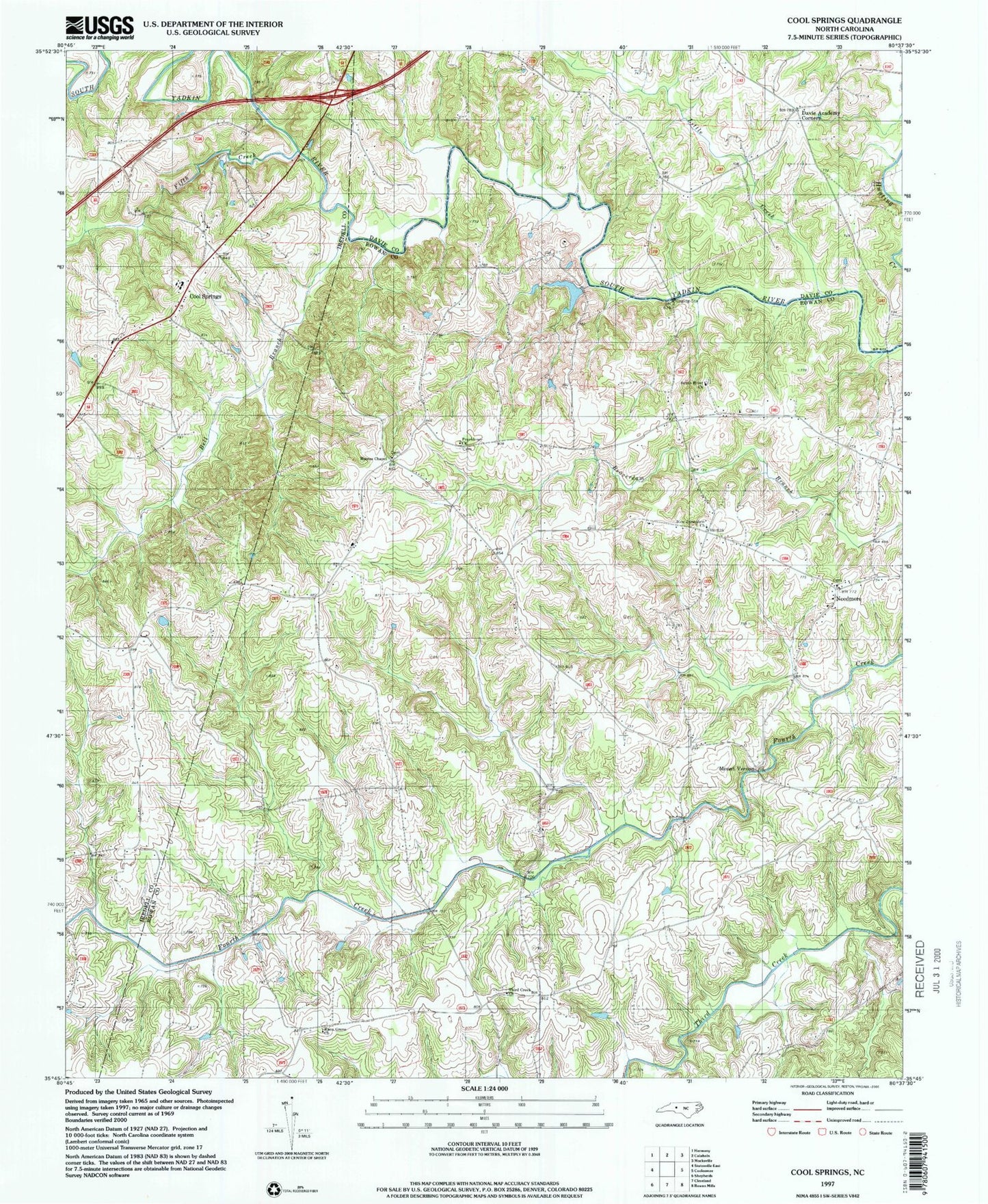 Classic USGS Cool Springs North Carolina 7.5'x7.5' Topo Map Image