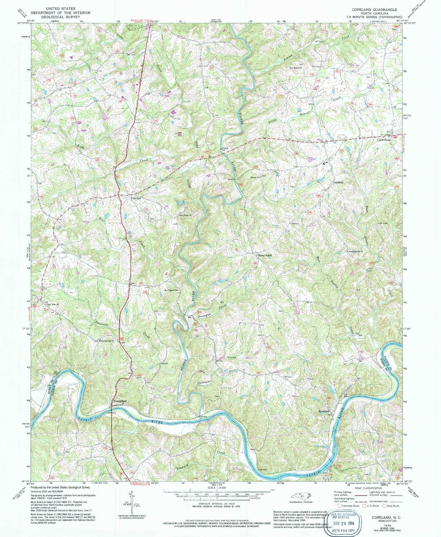 Classic USGS Copeland North Carolina 7.5'x7.5' Topo Map Image