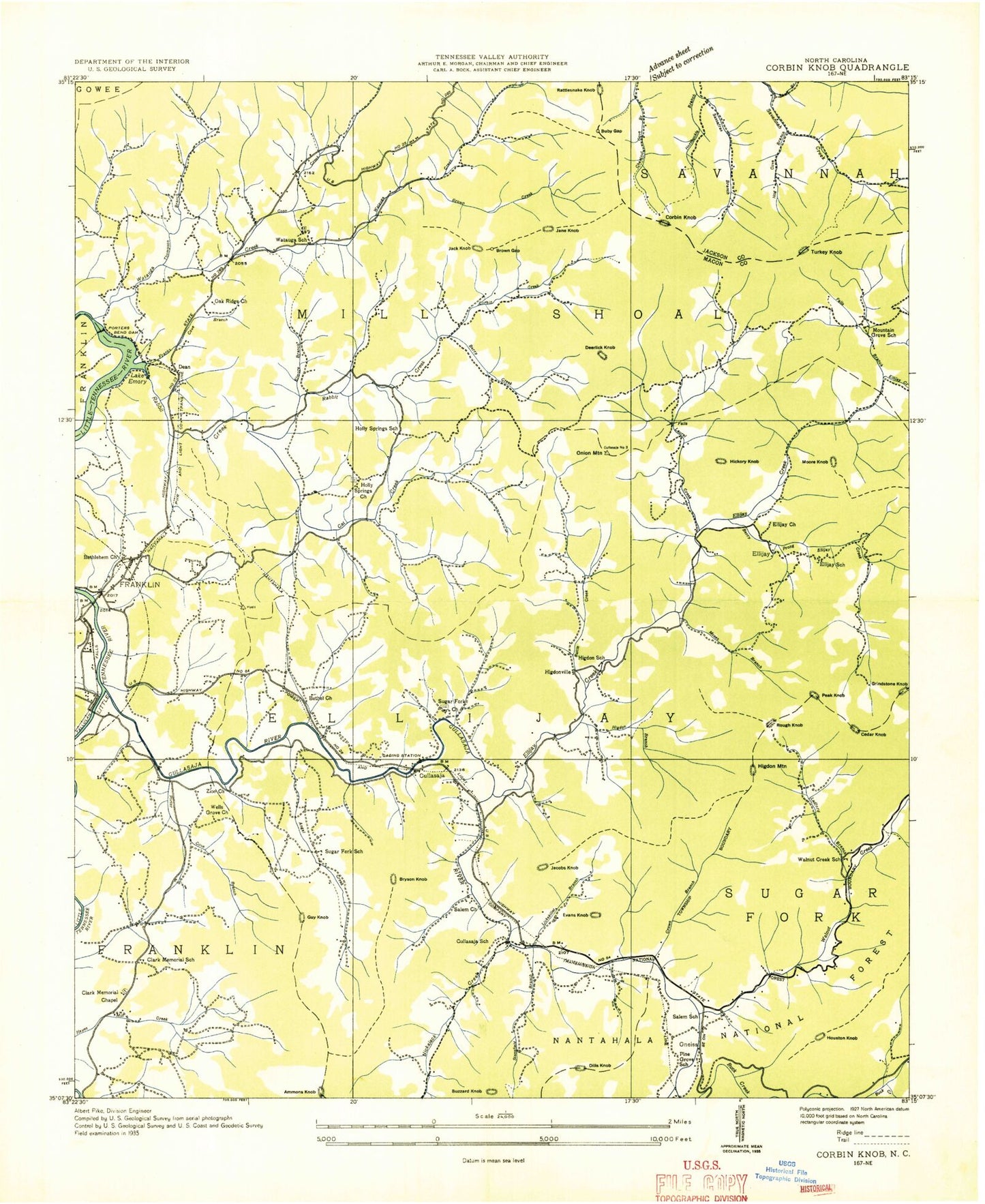 Classic USGS Corbin Knob North Carolina 7.5'x7.5' Topo Map Image