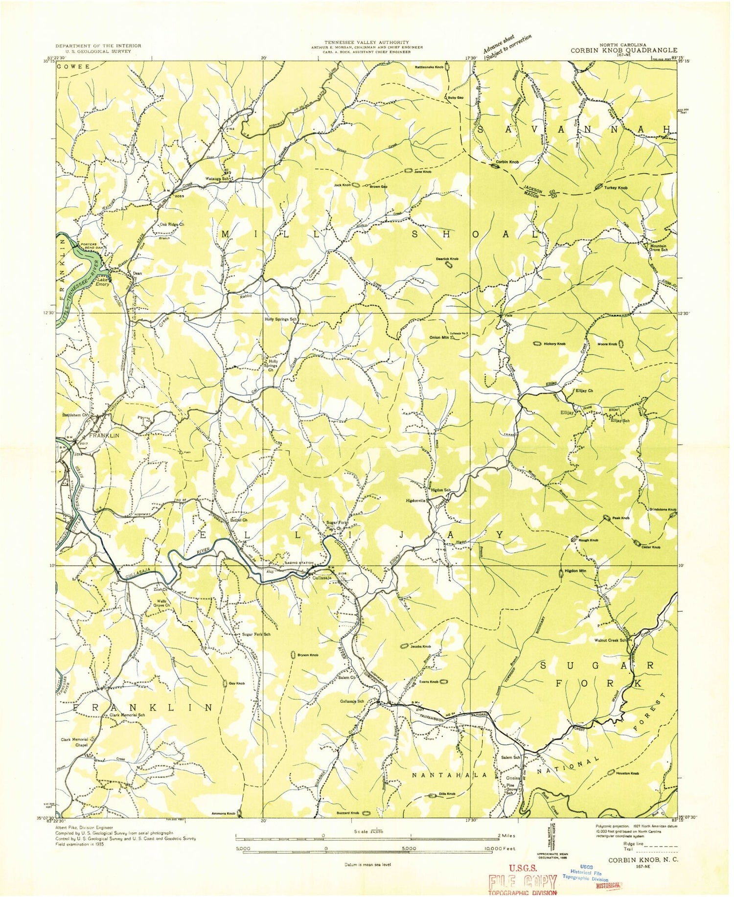 Classic USGS Corbin Knob North Carolina 7.5'x7.5' Topo Map Image