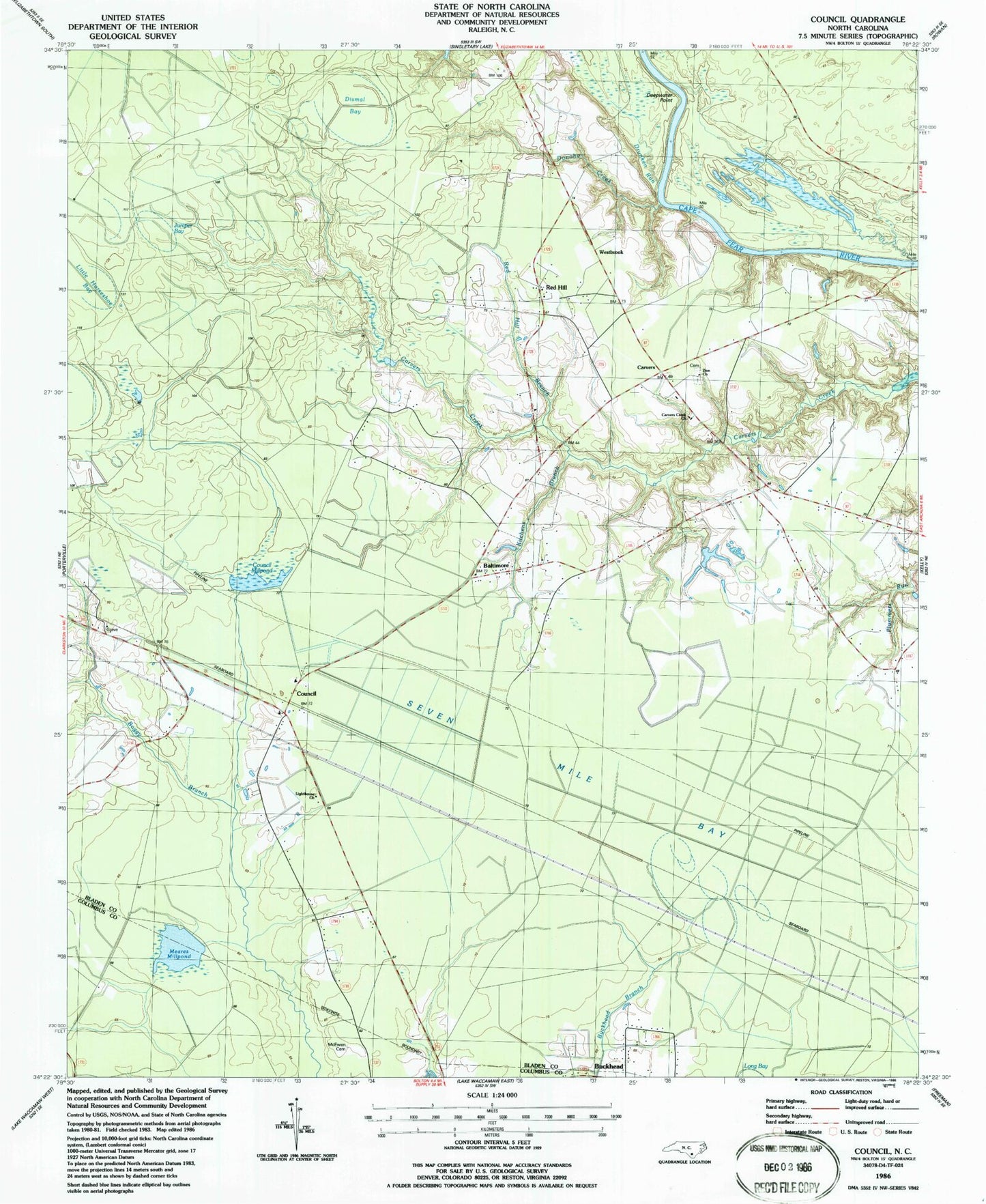 Classic USGS Council North Carolina 7.5'x7.5' Topo Map Image