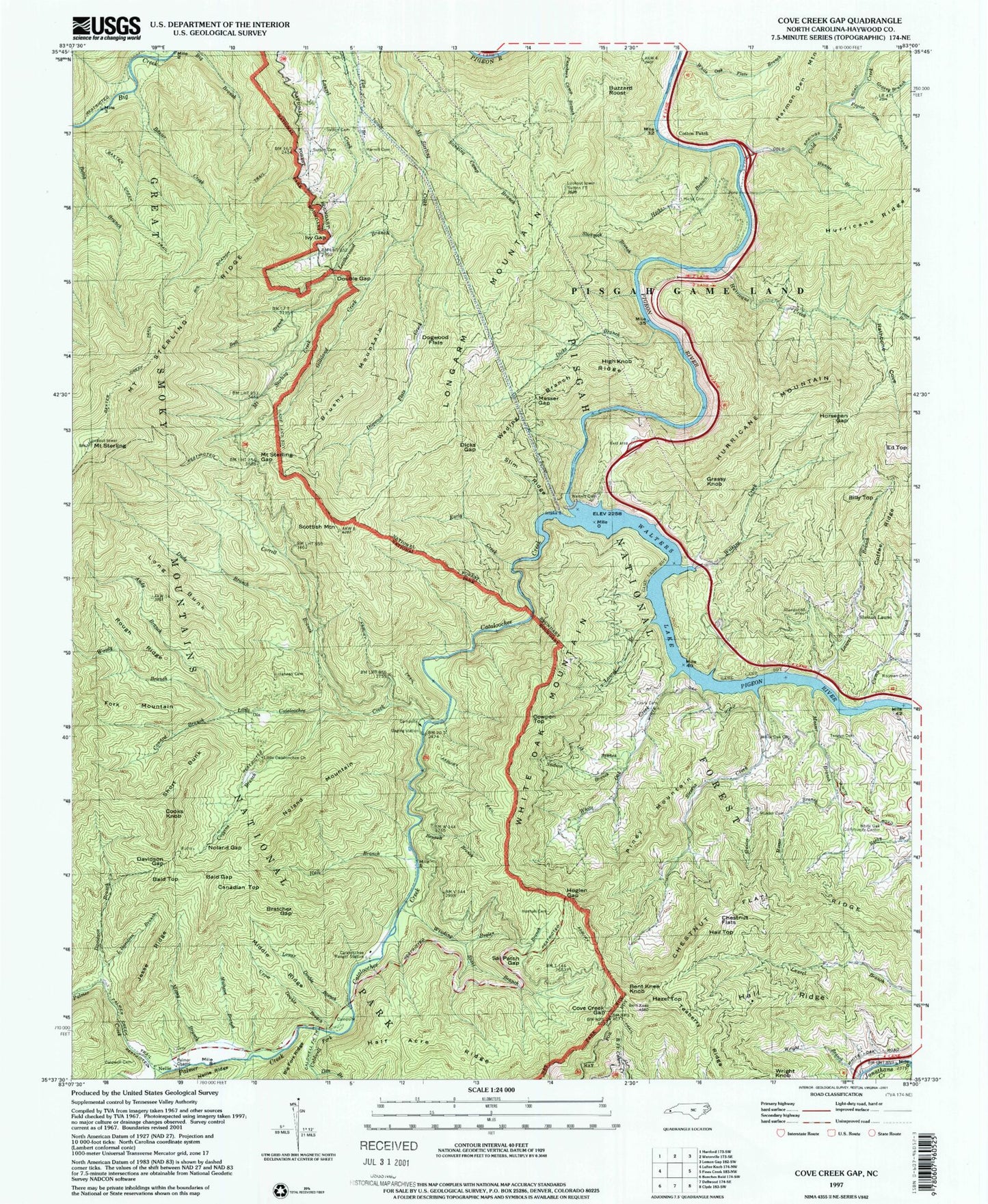 Classic USGS Cove Creek Gap North Carolina 7.5'x7.5' Topo Map Image