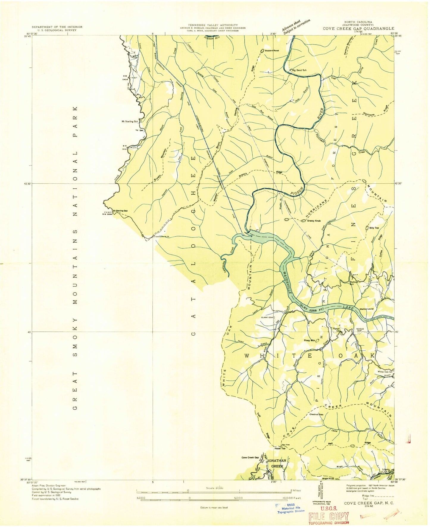 Classic USGS Cove Creek Gap North Carolina 7.5'x7.5' Topo Map Image