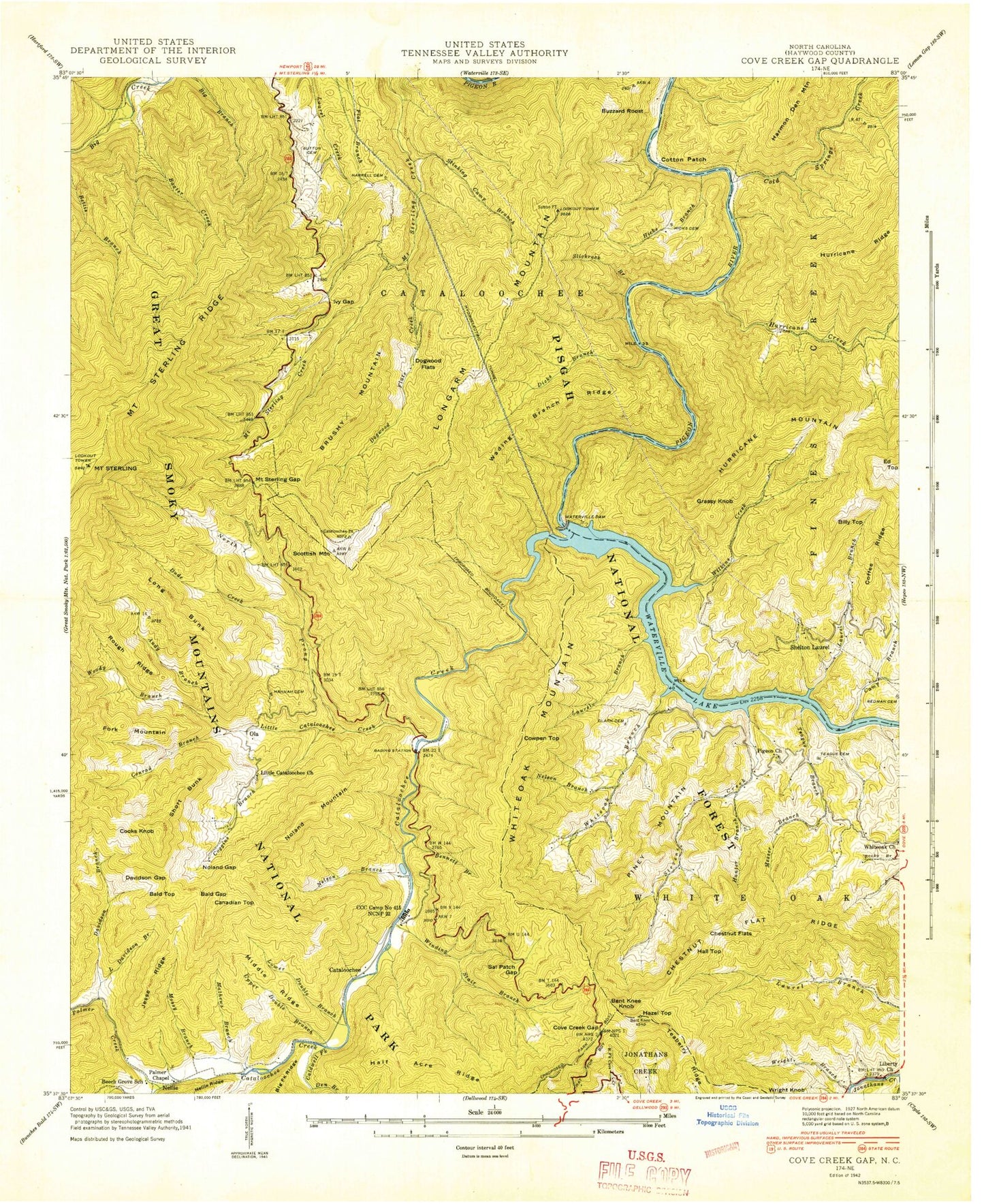 Classic USGS Cove Creek Gap North Carolina 7.5'x7.5' Topo Map Image