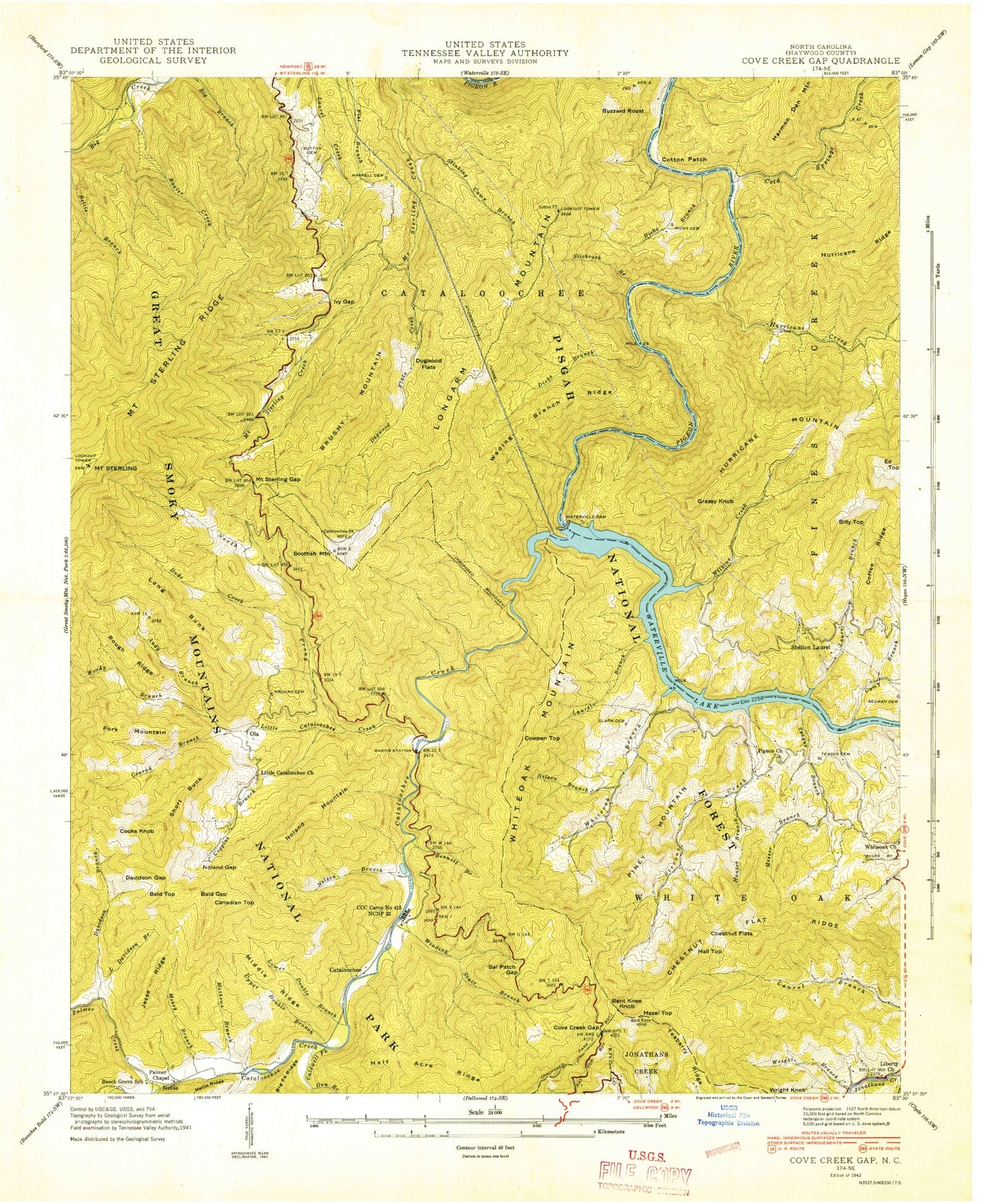 Classic USGS Cove Creek Gap North Carolina 7.5'x7.5' Topo Map Image