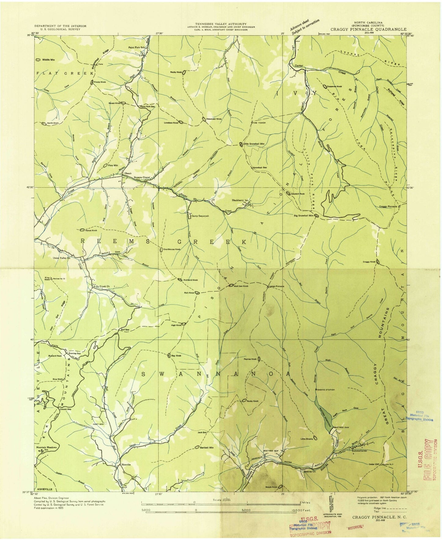 Classic USGS Craggy Pinnacle North Carolina 7.5'x7.5' Topo Map Image