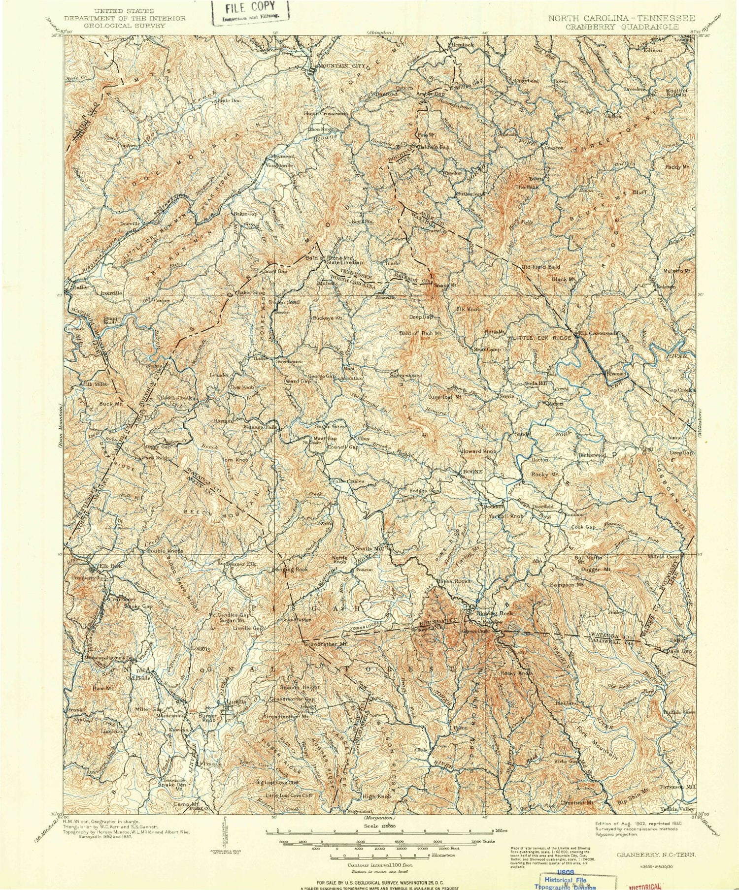 Historic 1902 Cranberry North Carolina 30'x30' Topo Map Image