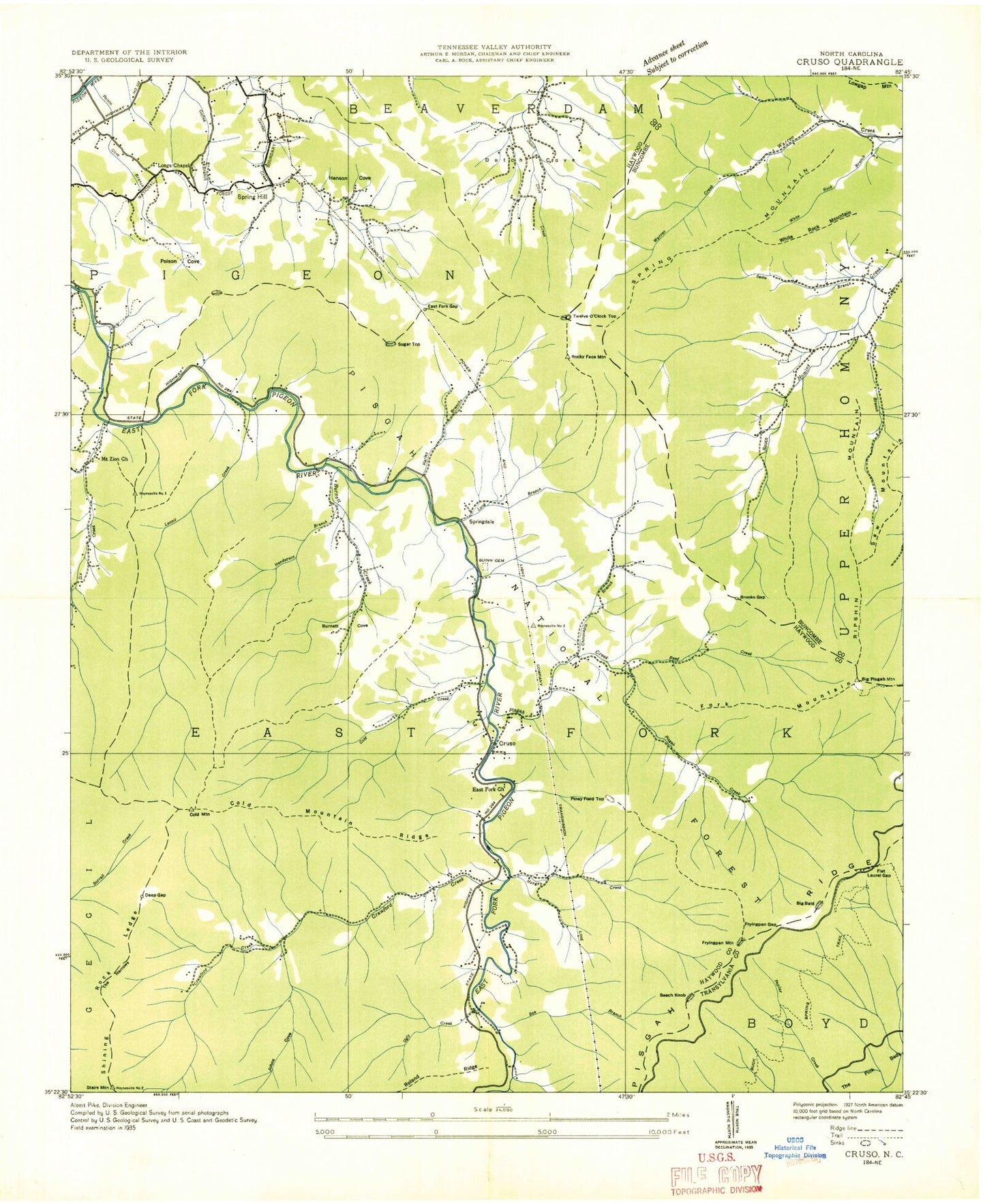Classic USGS Cruso North Carolina 7.5'x7.5' Topo Map Image