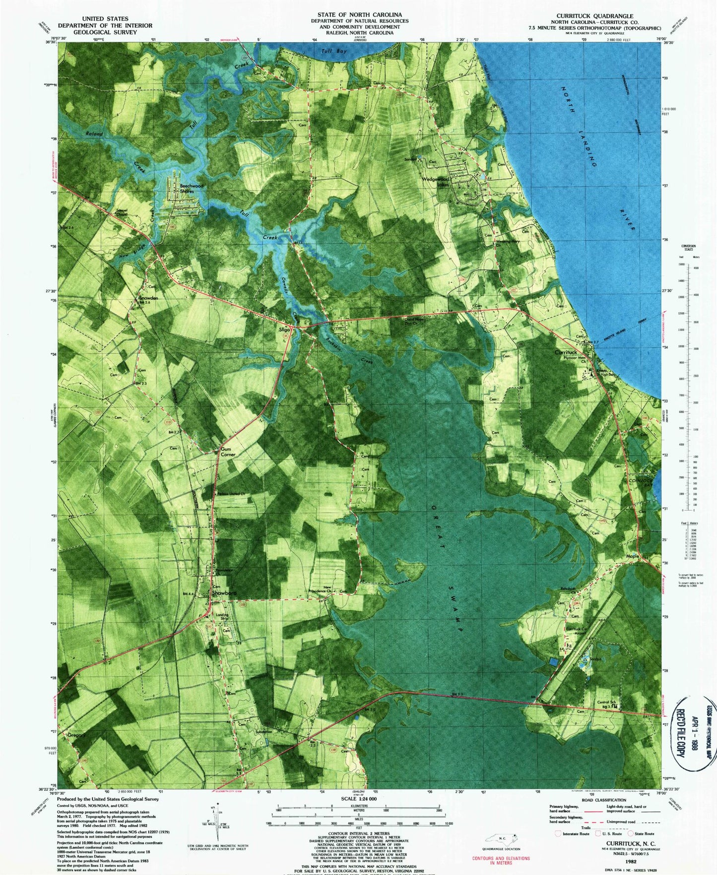 Classic USGS Currituck North Carolina 7.5'x7.5' Topo Map Image