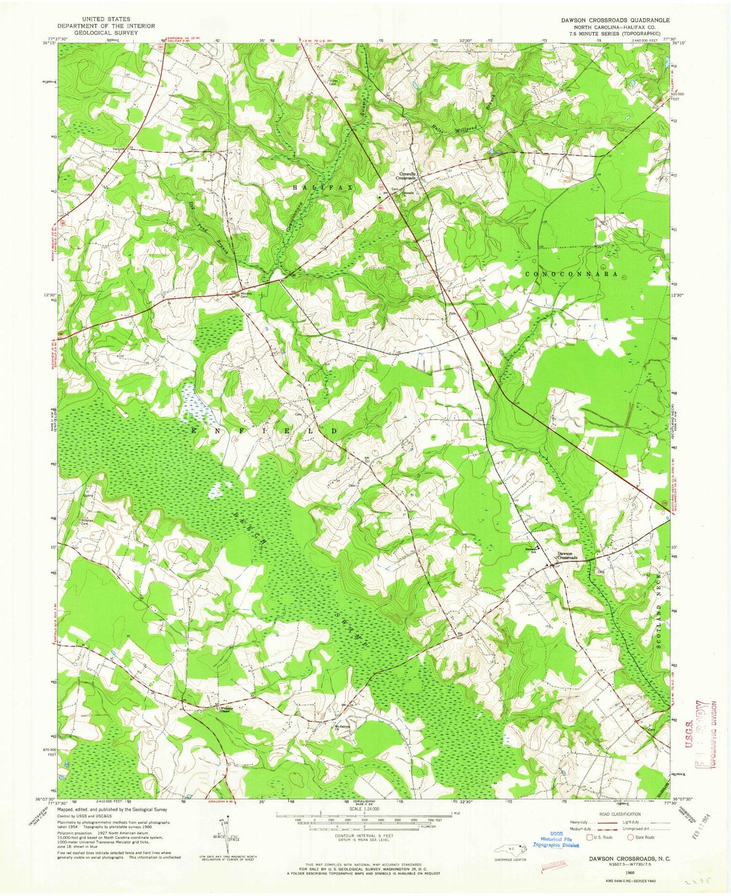 Classic USGS Dawson Crossroads North Carolina 7.5'x7.5' Topo Map Image