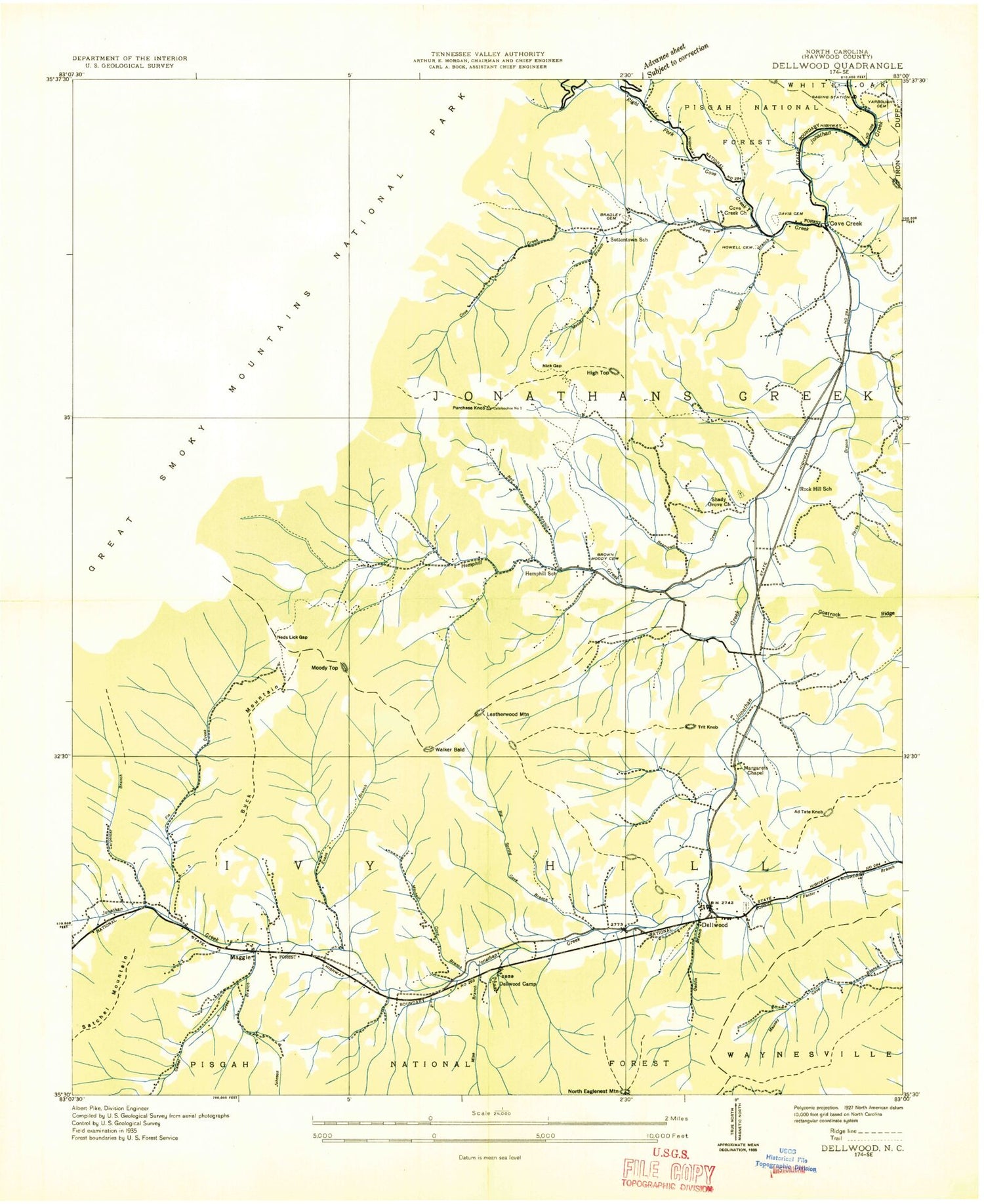 Classic USGS Dellwood North Carolina 7.5'x7.5' Topo Map Image
