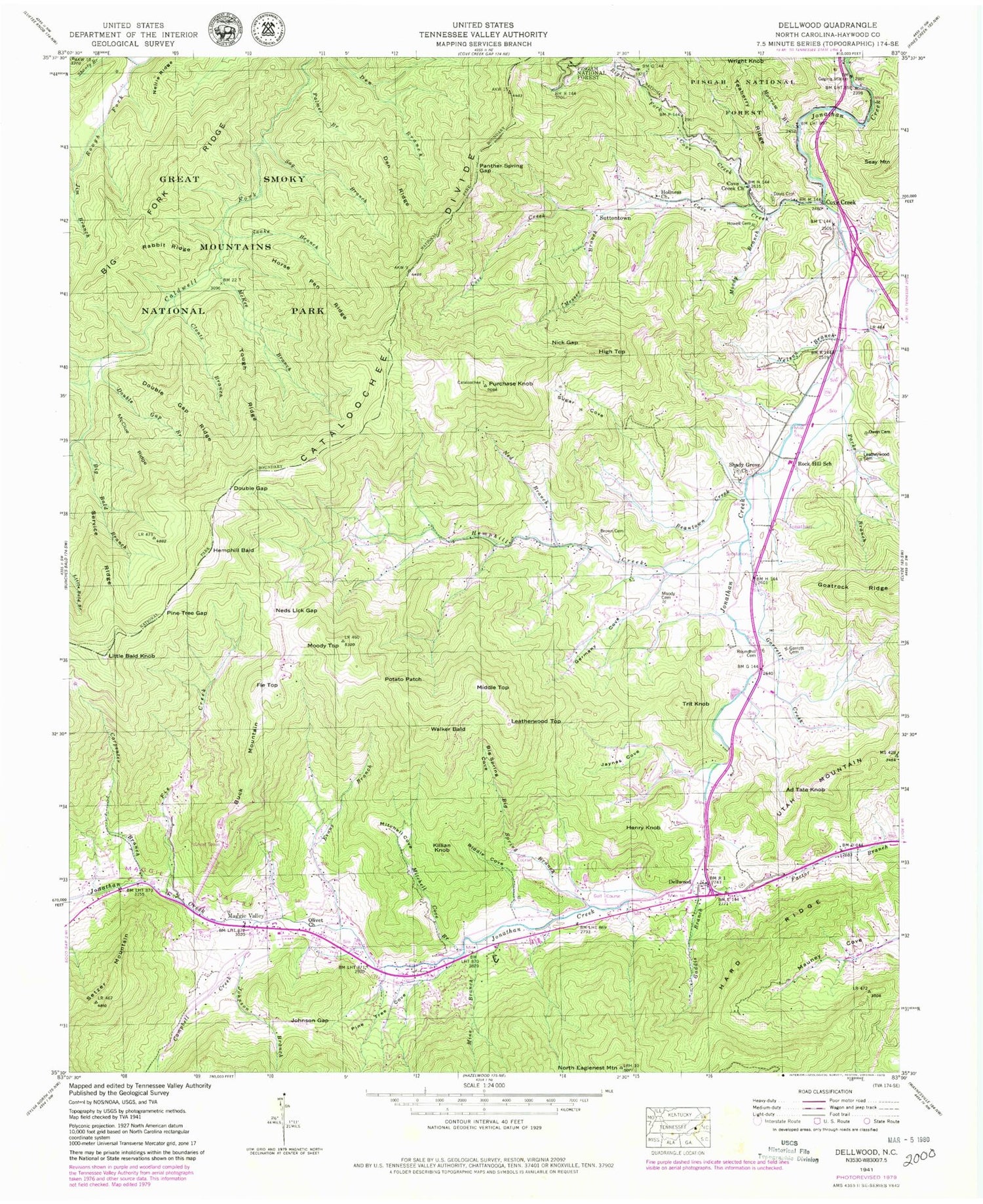 Classic USGS Dellwood North Carolina 7.5'x7.5' Topo Map Image