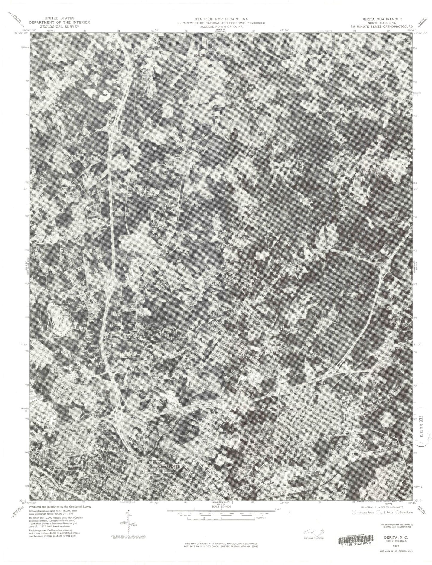 Classic USGS Derita North Carolina 7.5'x7.5' Topo Map Image