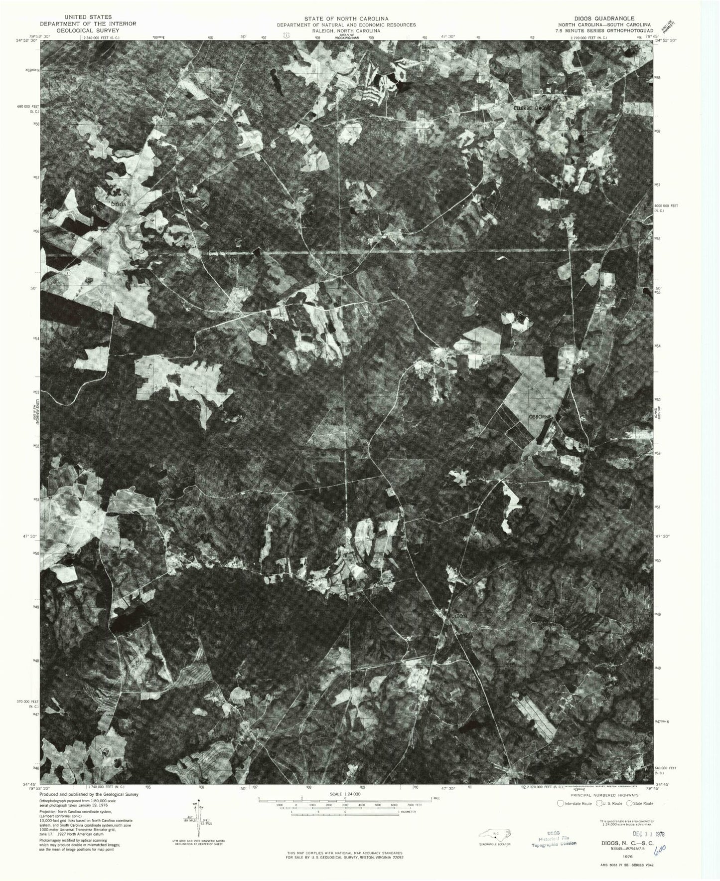 Classic USGS Diggs North Carolina 7.5'x7.5' Topo Map Image