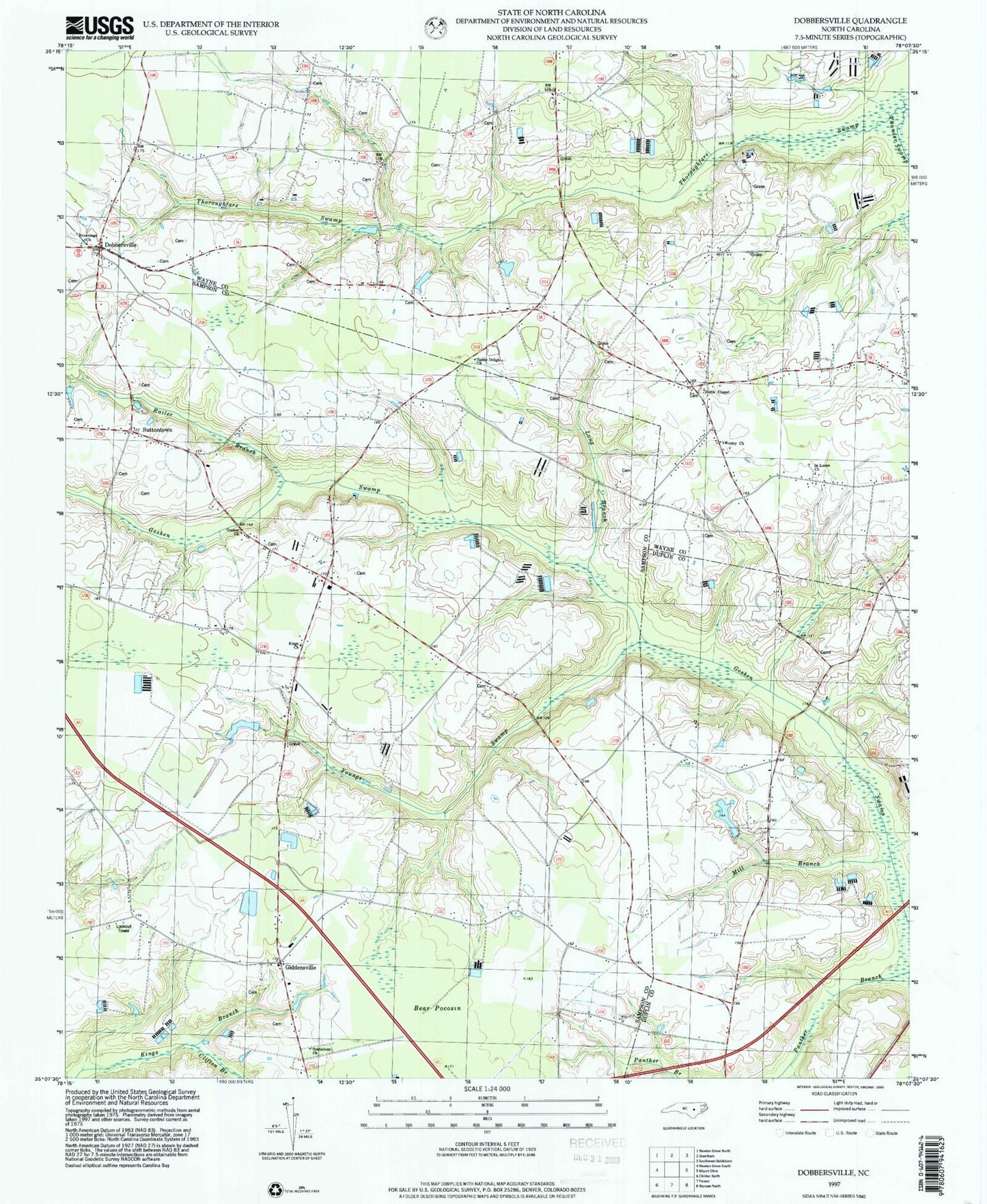 Classic USGS Dobbersville North Carolina 7.5'x7.5' Topo Map Image
