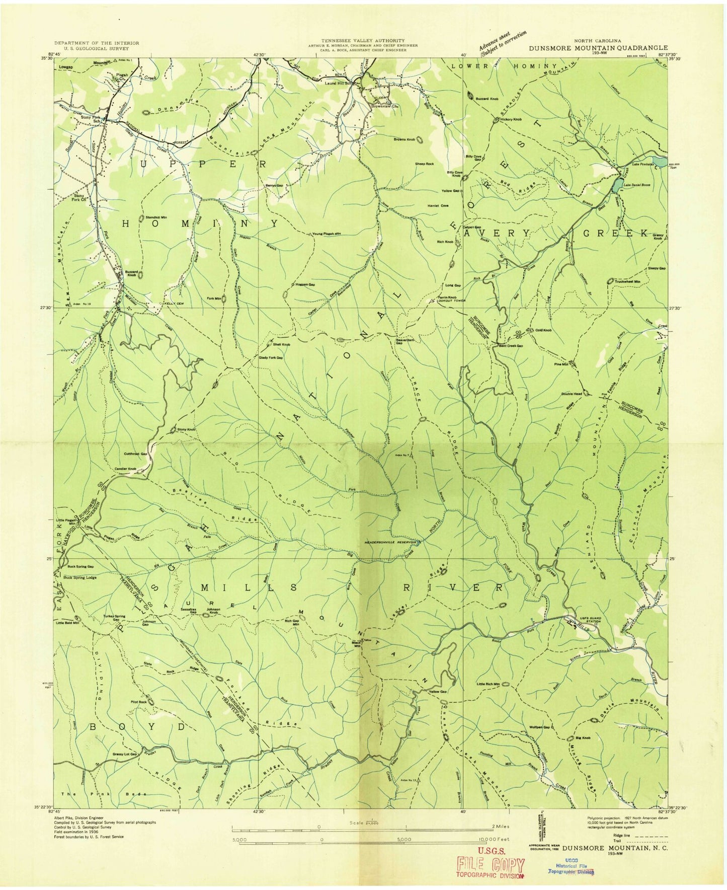Classic USGS Dunsmore Mountain North Carolina 7.5'x7.5' Topo Map Image